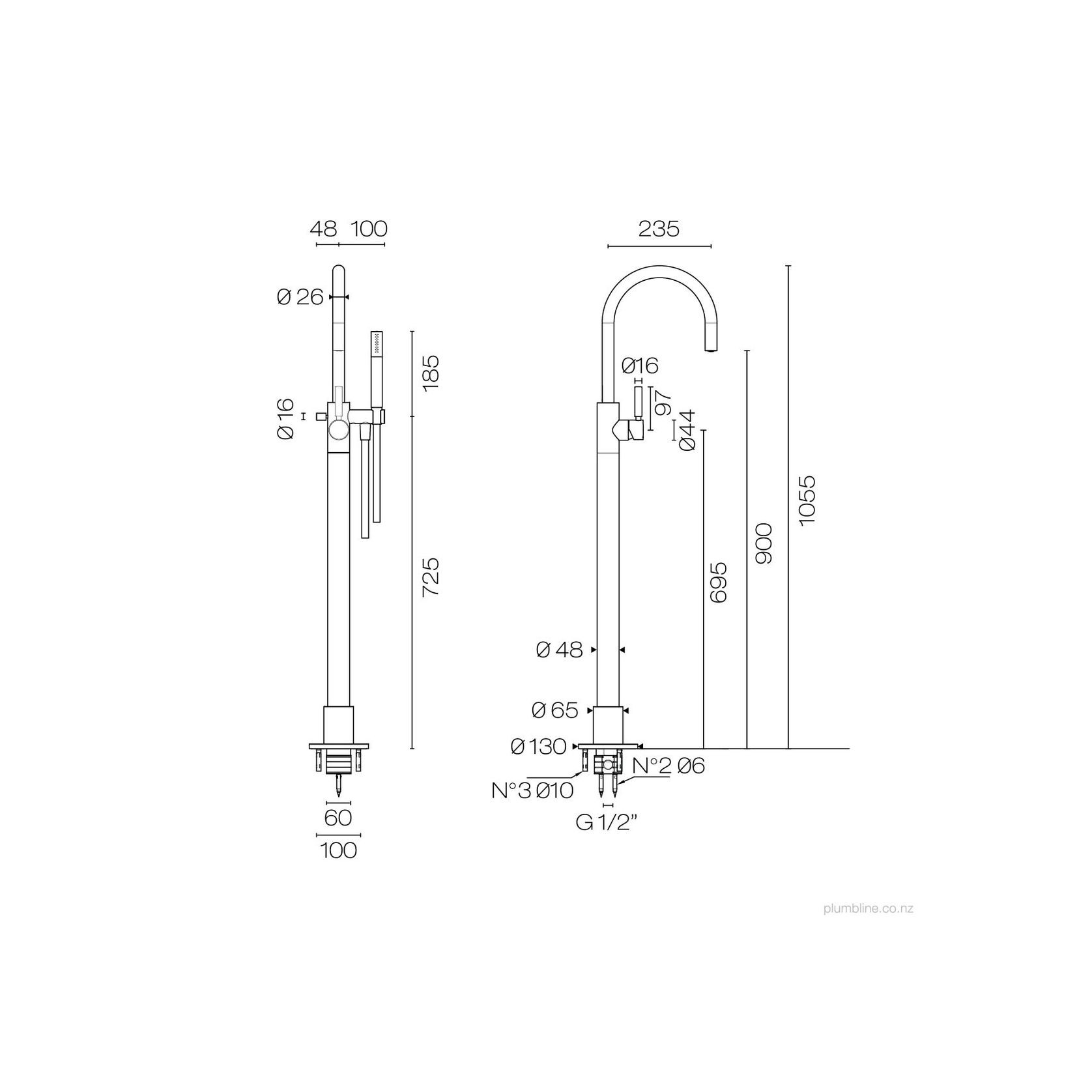 Buddy Pro Round Floor Mount Bath Filler With Handshower gallery detail image