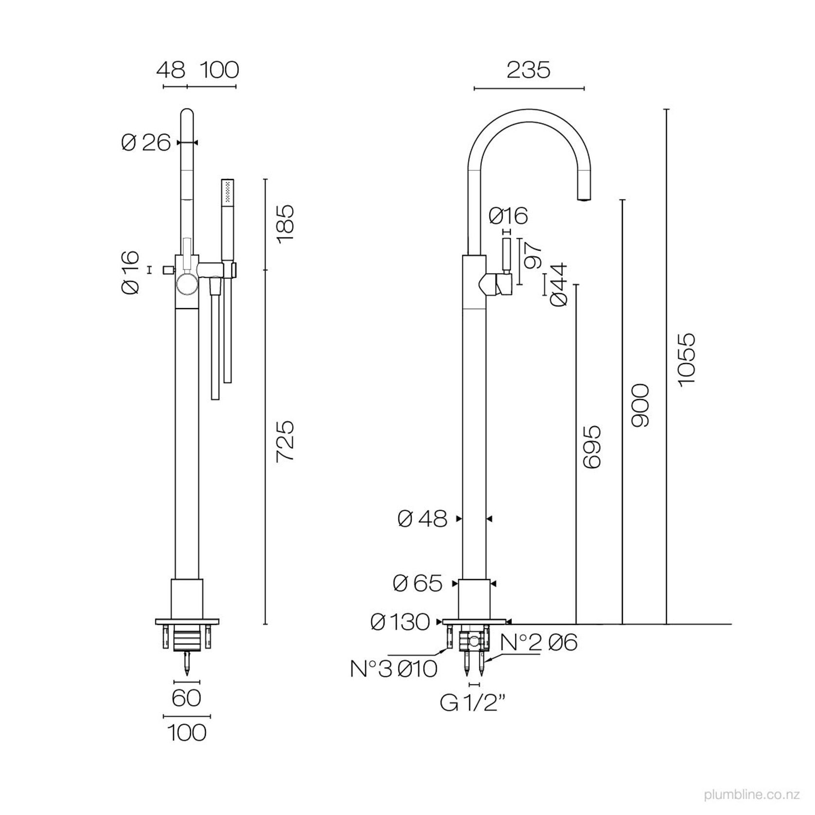 Buddy Pro Round Floor Mount Bath Filler With Handshower gallery detail image