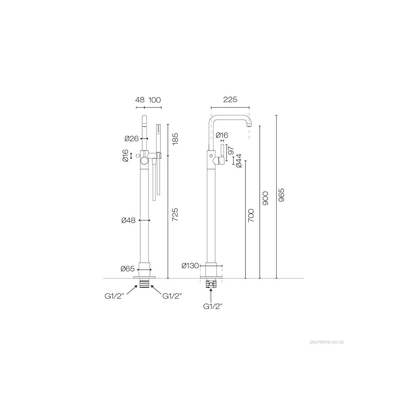 Buddy Pro Square Floor Mount Bath Filler W Handshower gallery detail image