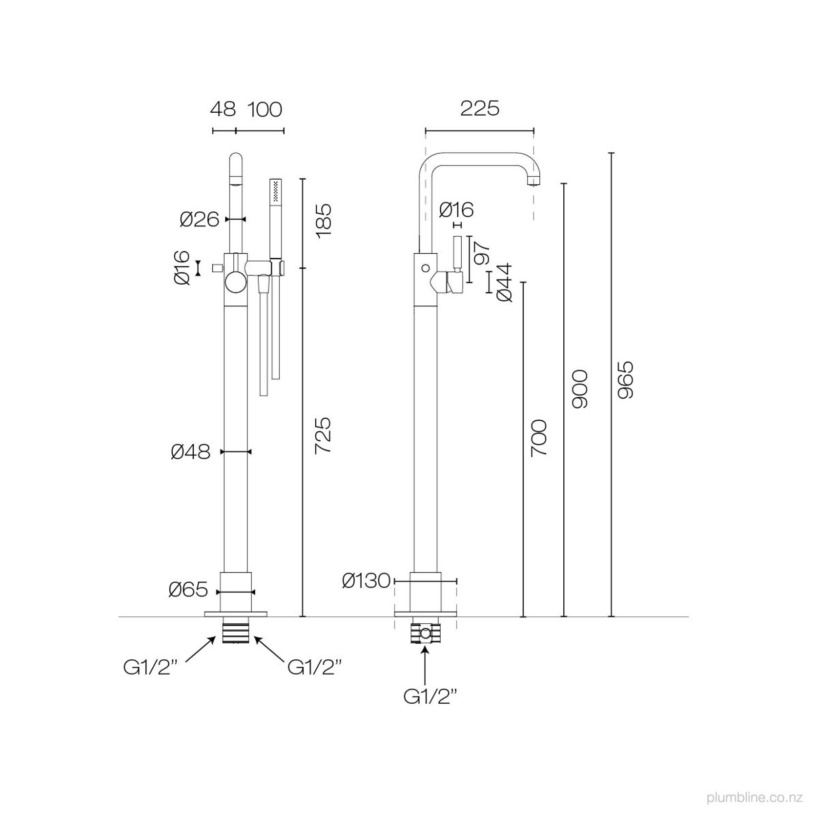 Buddy Pro Square Floor Mount Bath Filler W Handshower gallery detail image