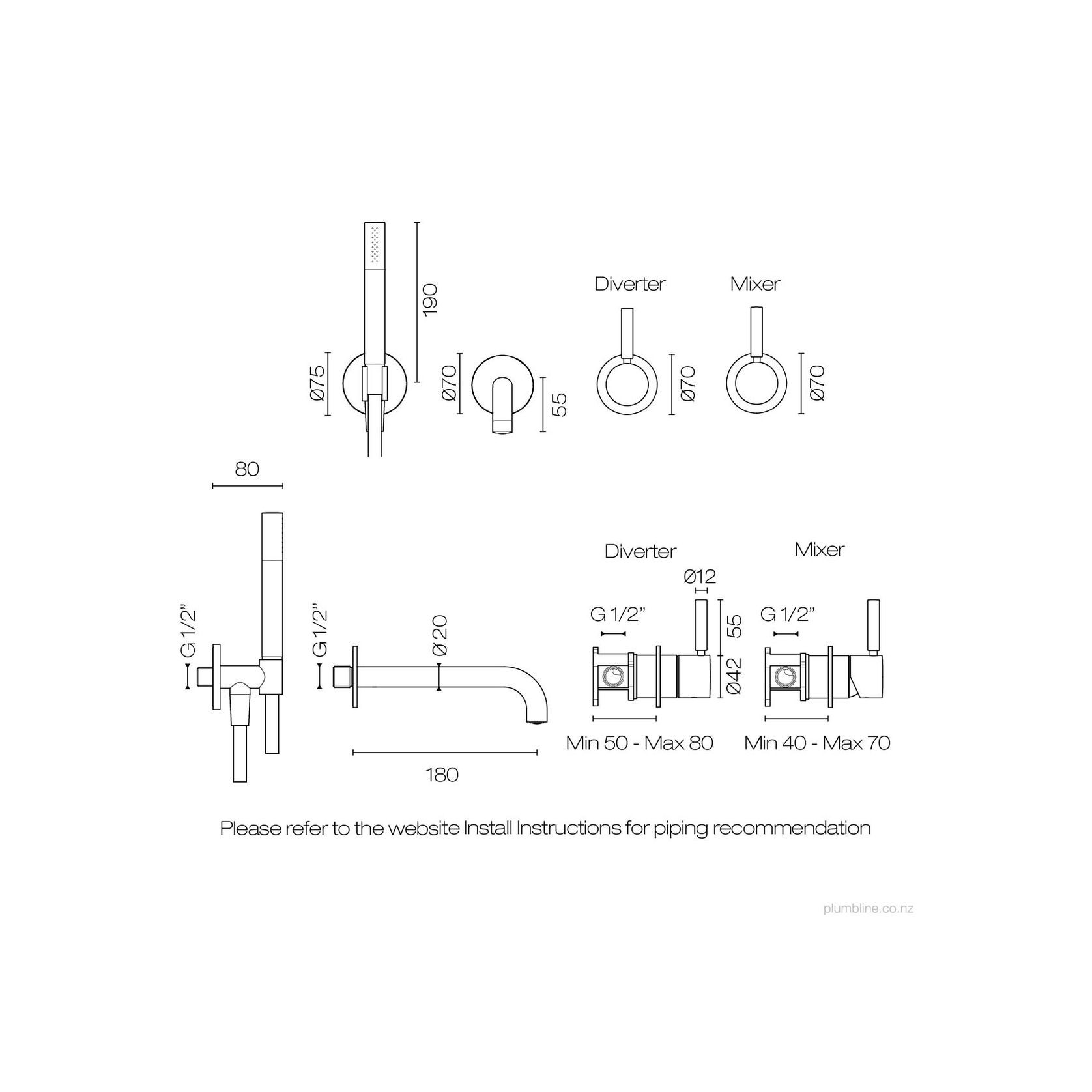 Buddy Pro Wall Mount Bath/Shower Set gallery detail image