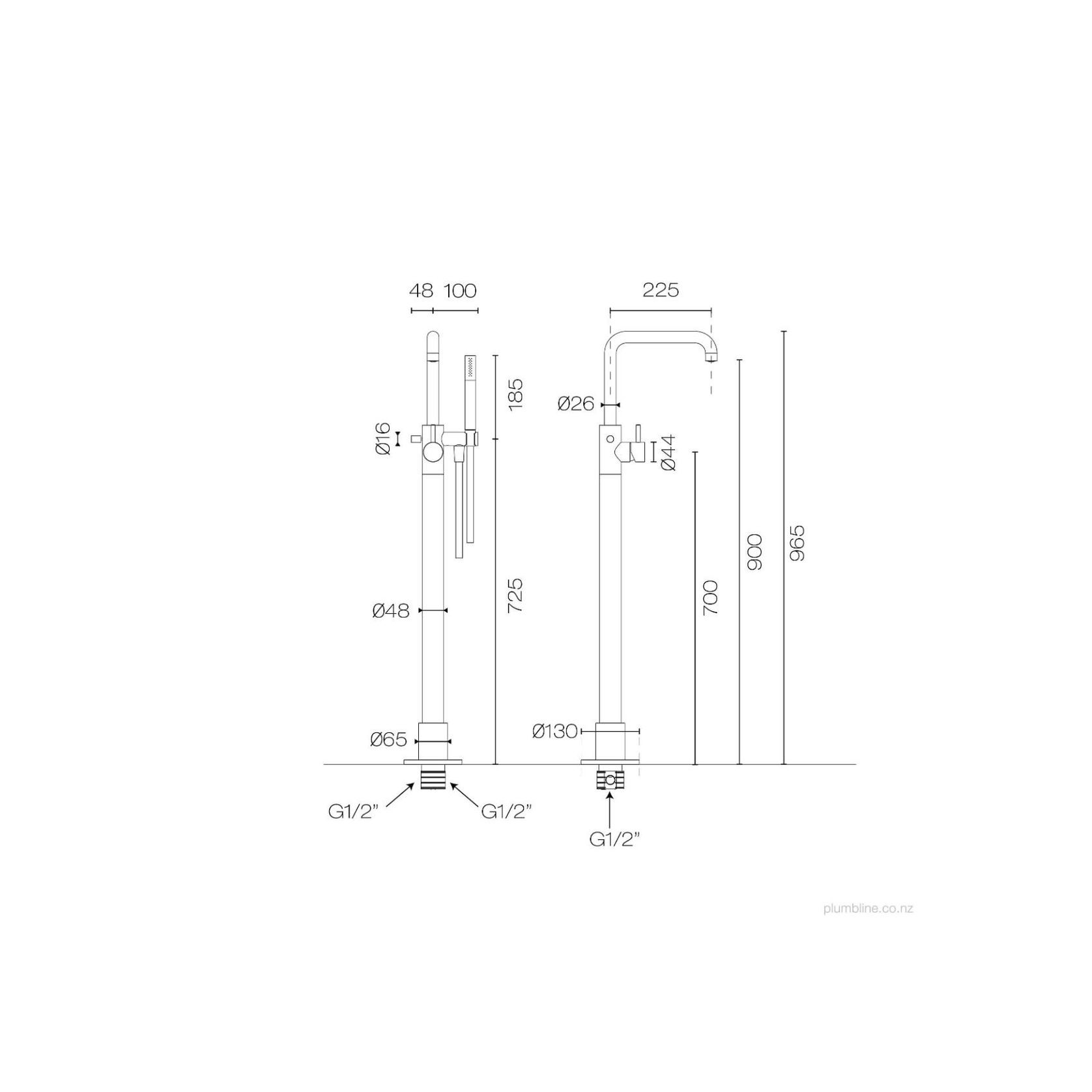 Buddy X Square Floor Mount Bath Filler With Handshower gallery detail image