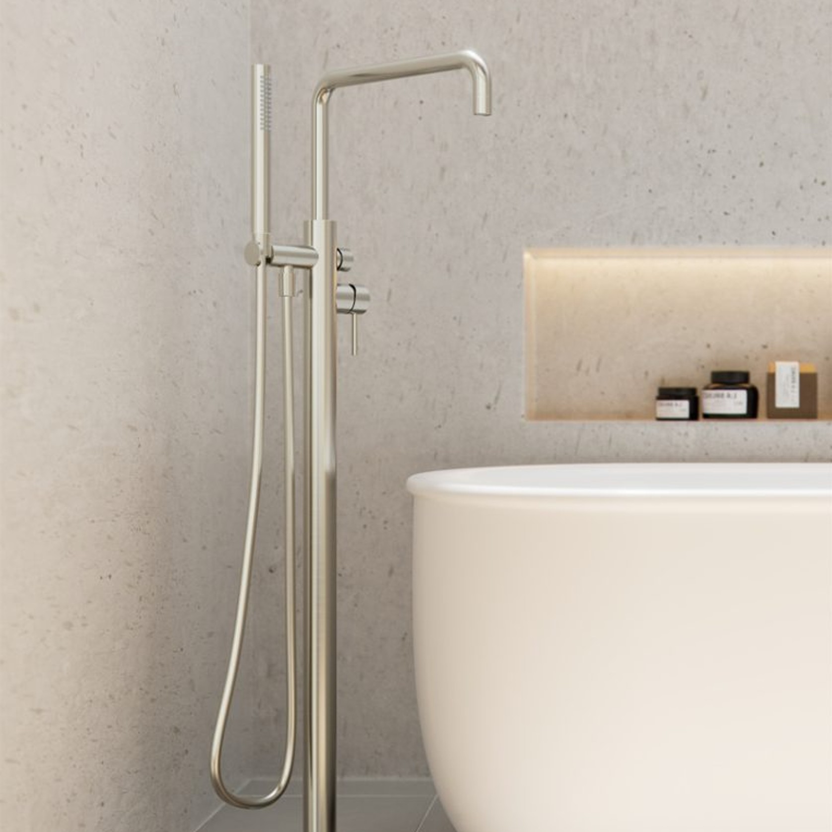 Zen SS316L Freestanding Bath Mixer | Brushed Nickel gallery detail image
