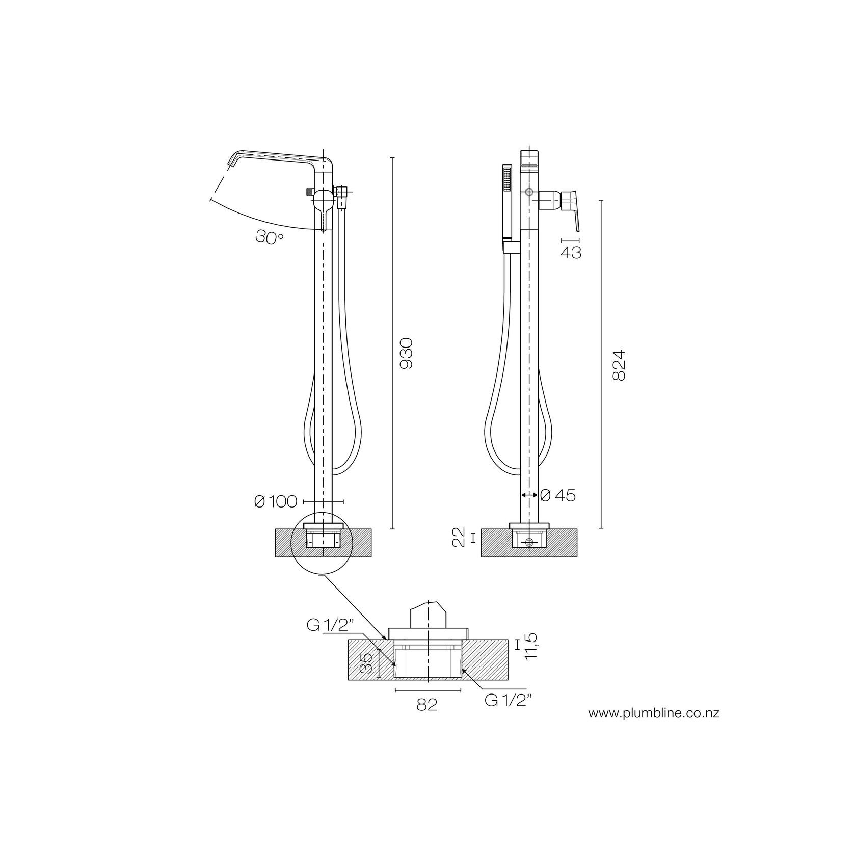 Luxe Floor Mount Bath Filler With Handshower gallery detail image