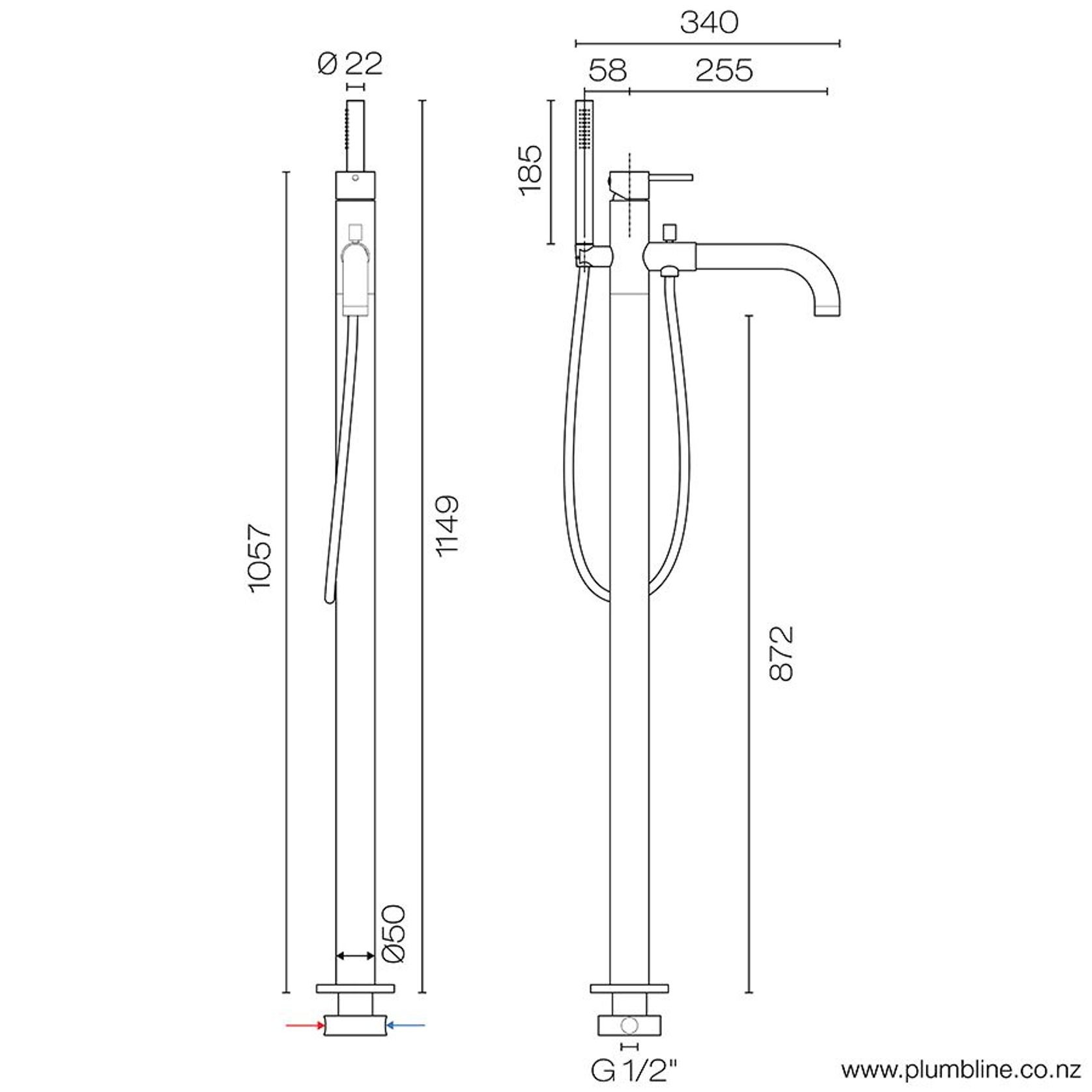Oli 316 Floor Mount Bath Filler & Handshower gallery detail image