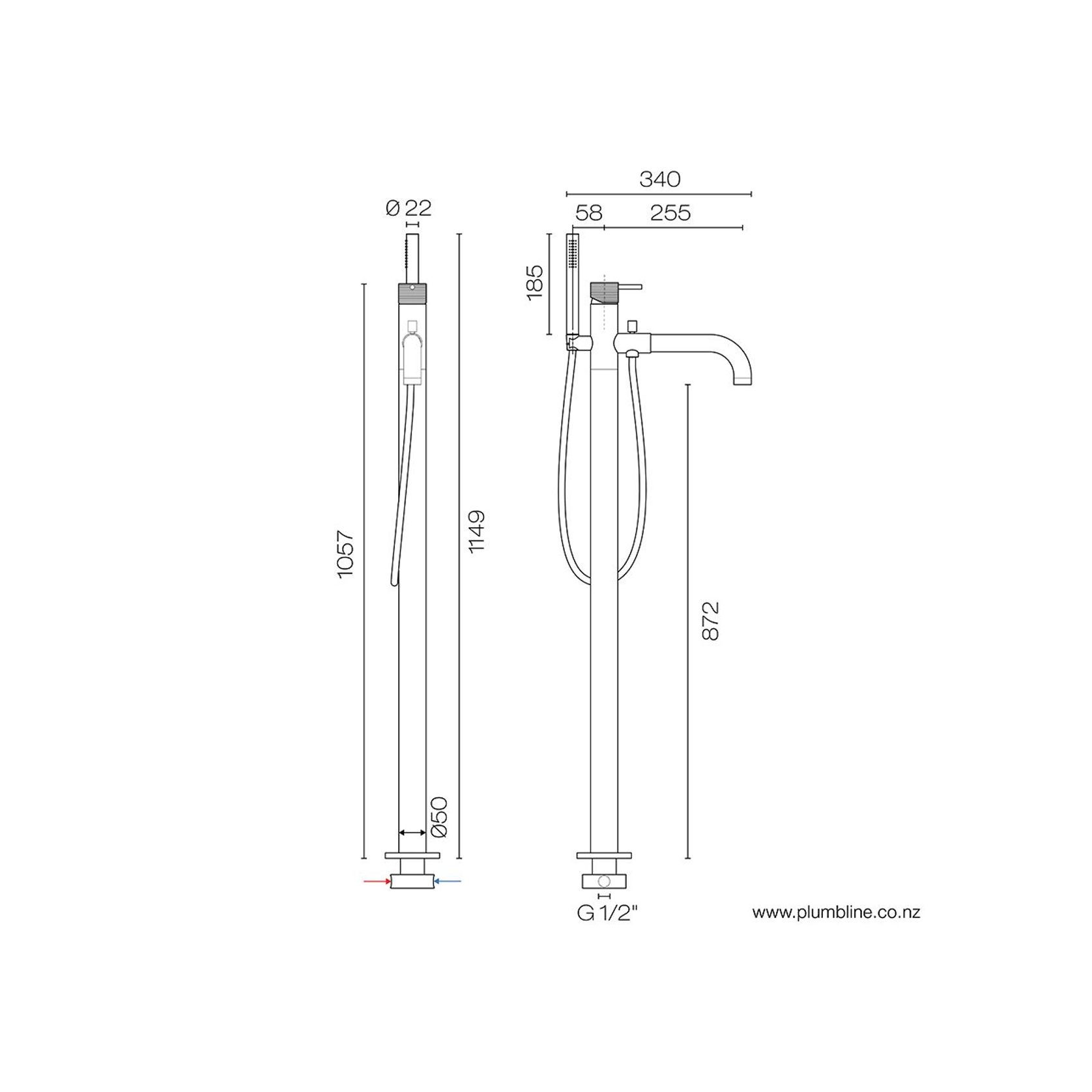 Oli 316 Floor Mount Bath Filler& Handshower With Linea gallery detail image