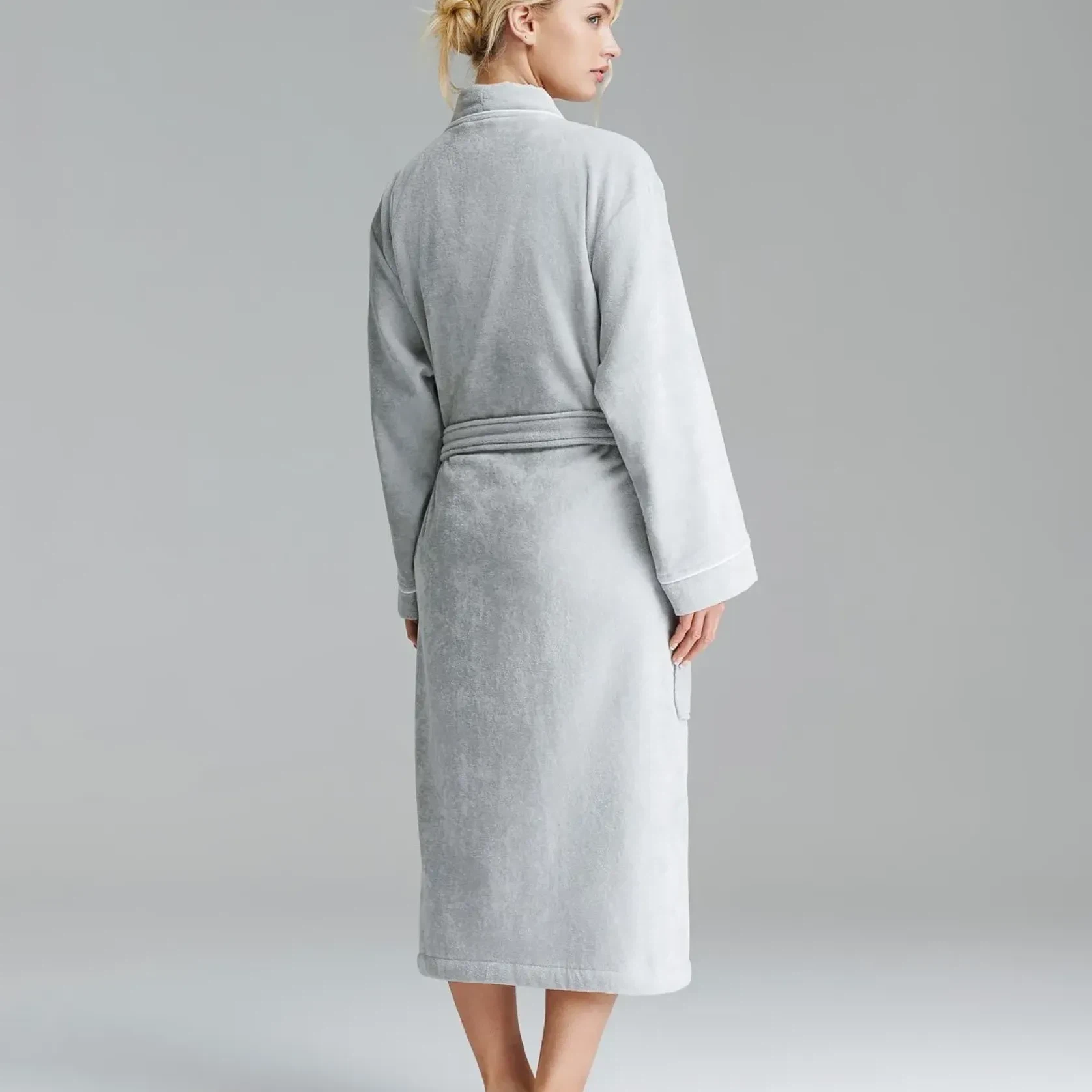 Cotton Velour Bathrobes with Piping gallery detail image
