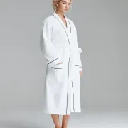 Cotton Velour Bathrobes with Piping gallery detail image
