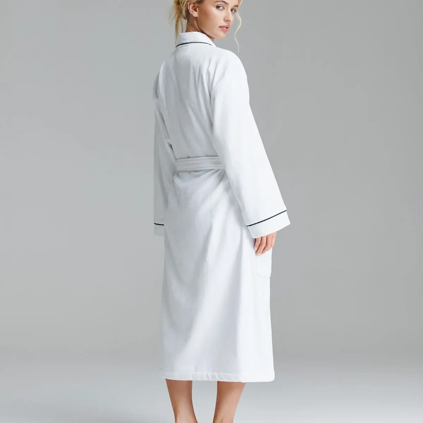 Cotton Velour Bathrobes with Piping gallery detail image