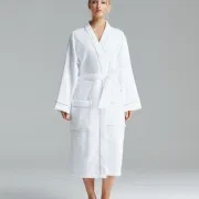 Cotton Velour Bathrobes with Piping gallery detail image