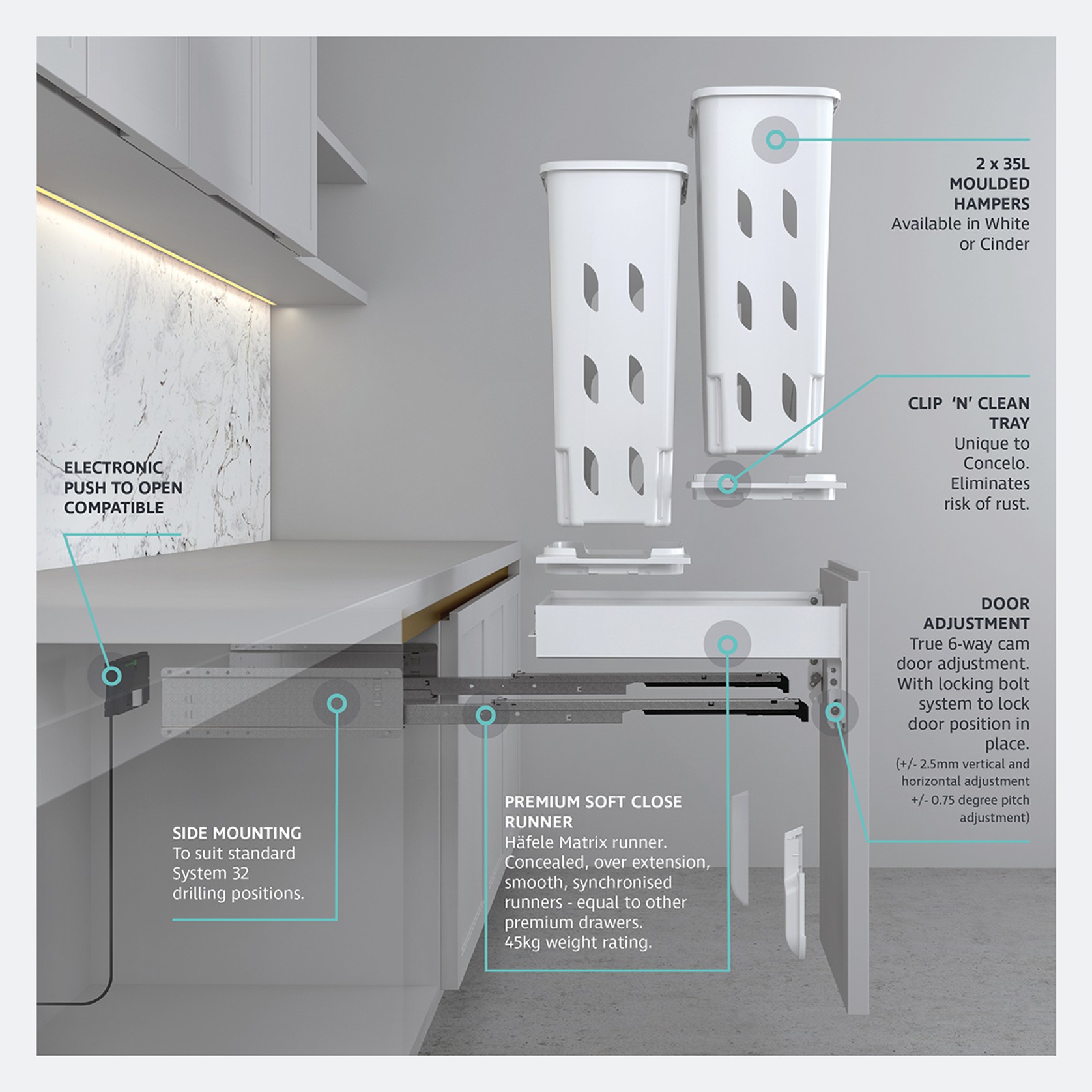 Concelo 2 x 35L Hampers | Door Pull gallery detail image