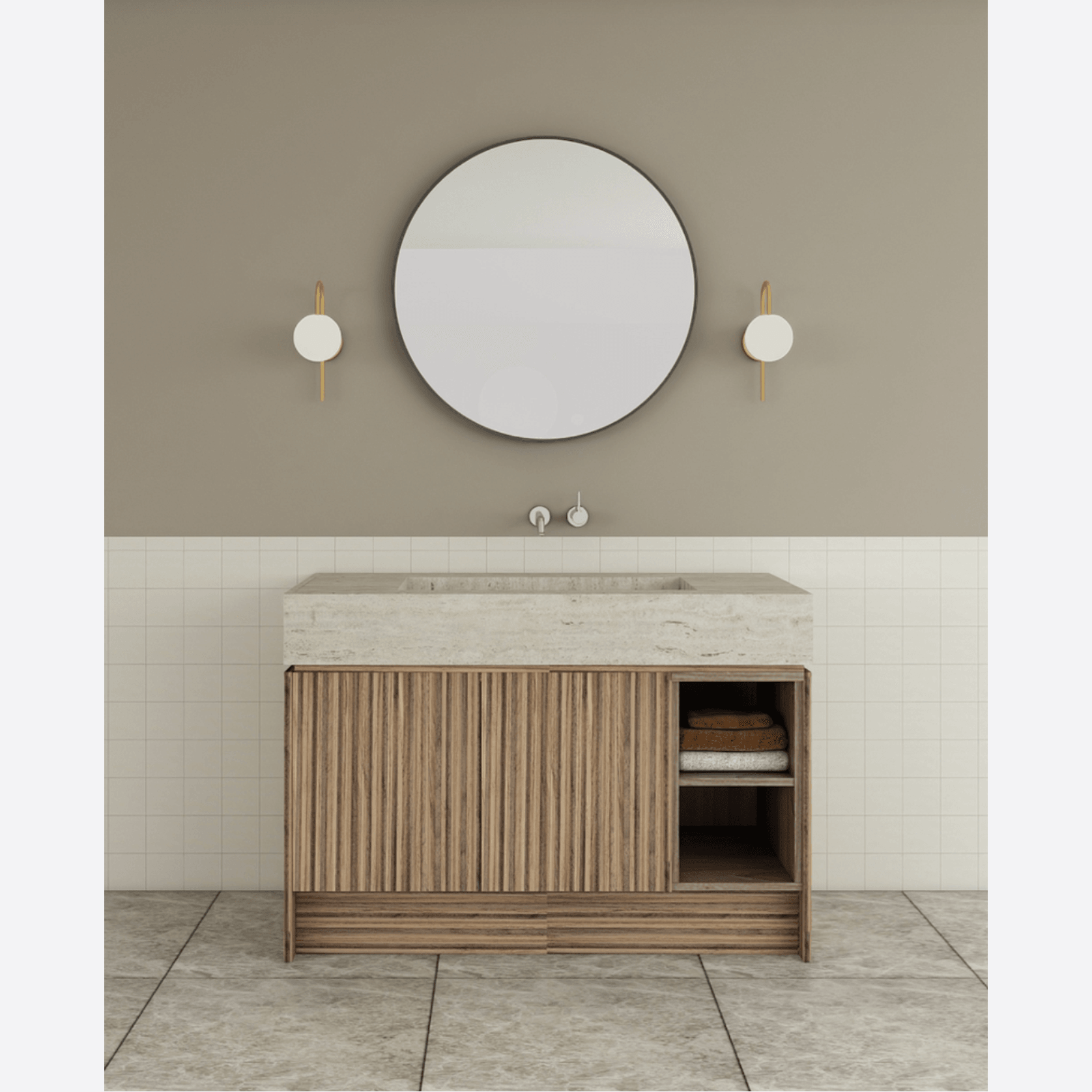 TERRA Vanity | Floor-standing with doors and open shelv gallery detail image