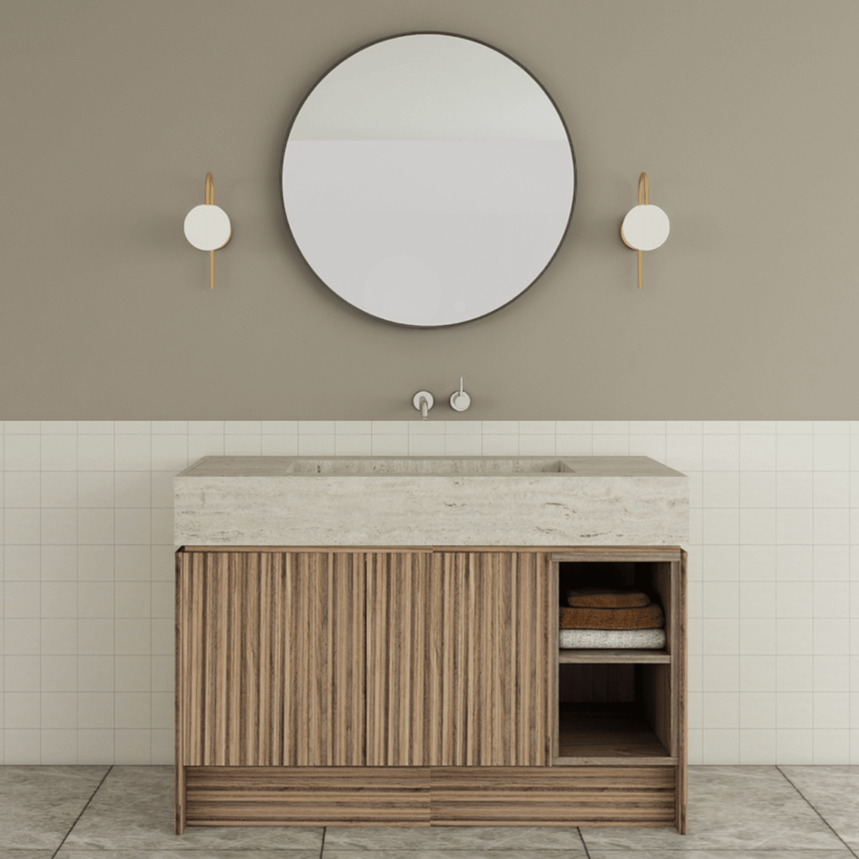 TERRA Vanity | Floor-standing with doors and open shelv gallery detail image