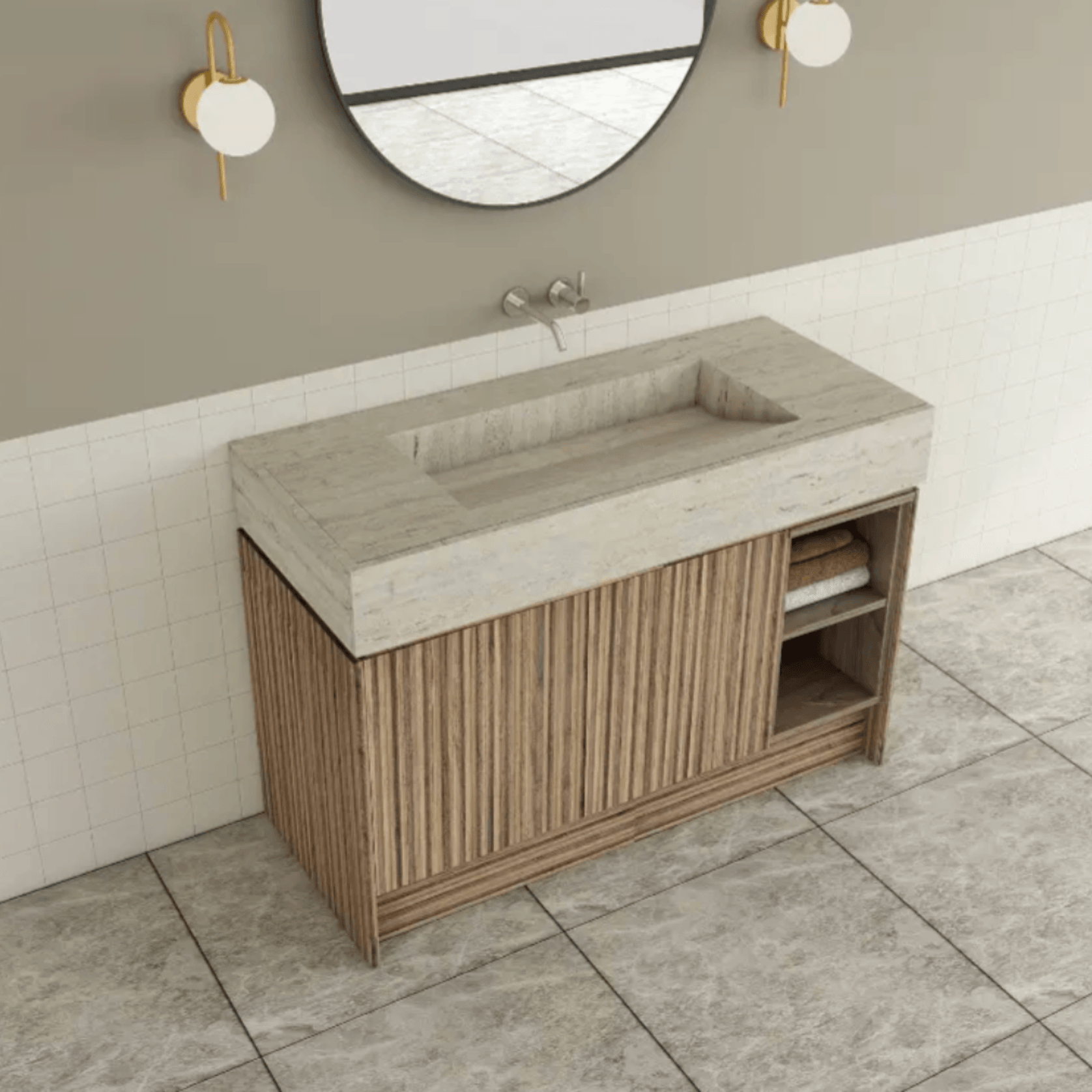 TERRA Vanity | Floor-standing with doors and open shelv gallery detail image