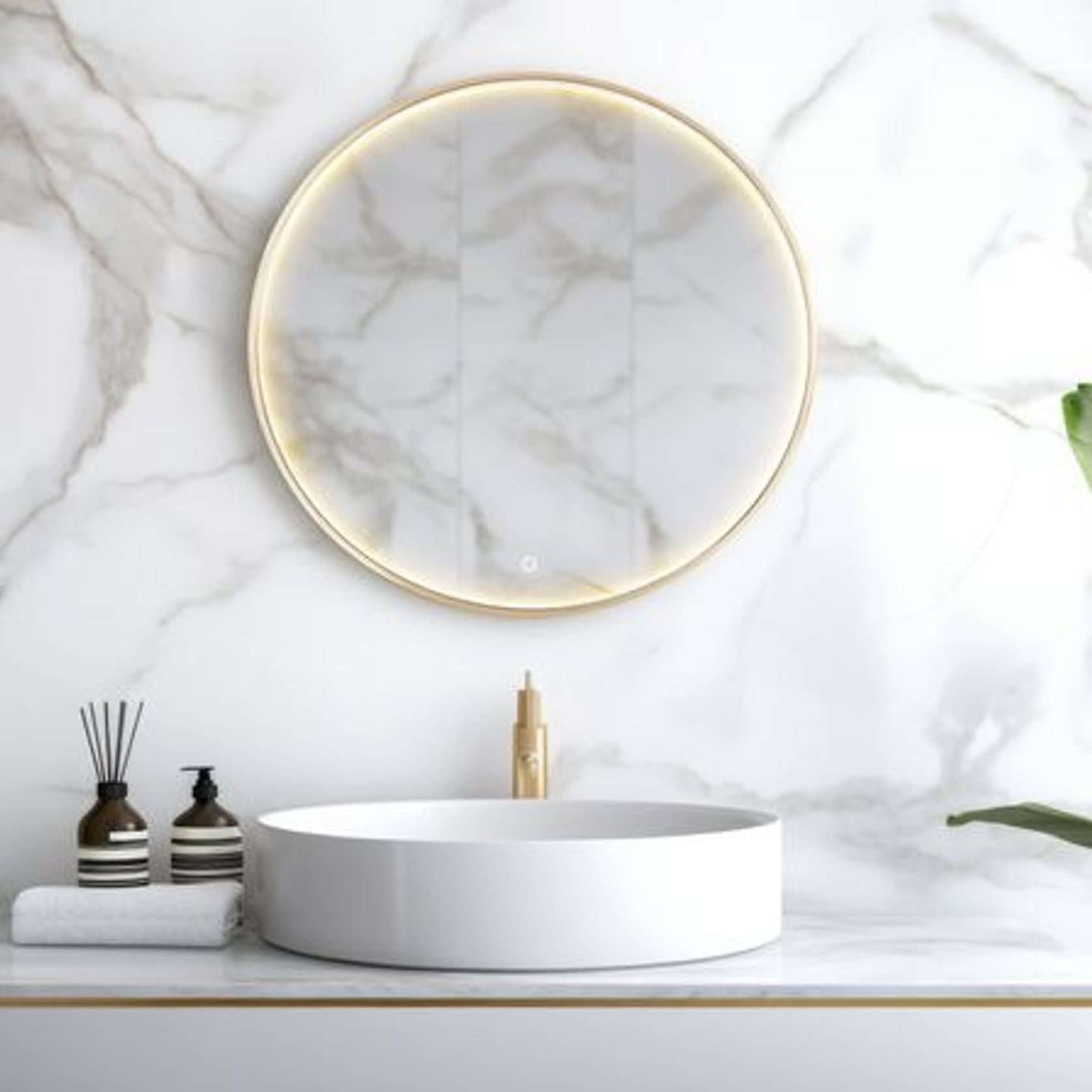 Eclipse Circle Gold LED Framed Mirror with Demister gallery detail image