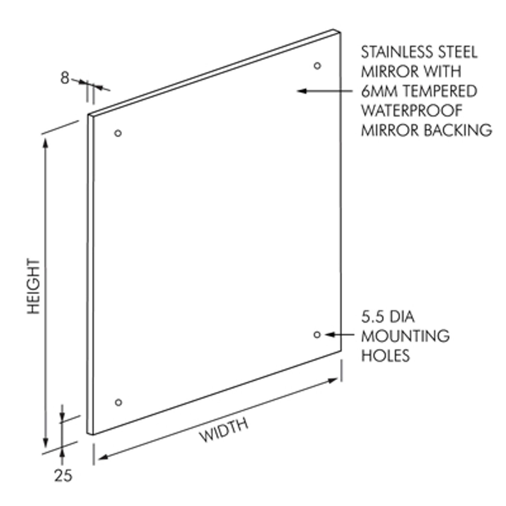 Frameless Stainless Steel Mirror - 450x600mm gallery detail image