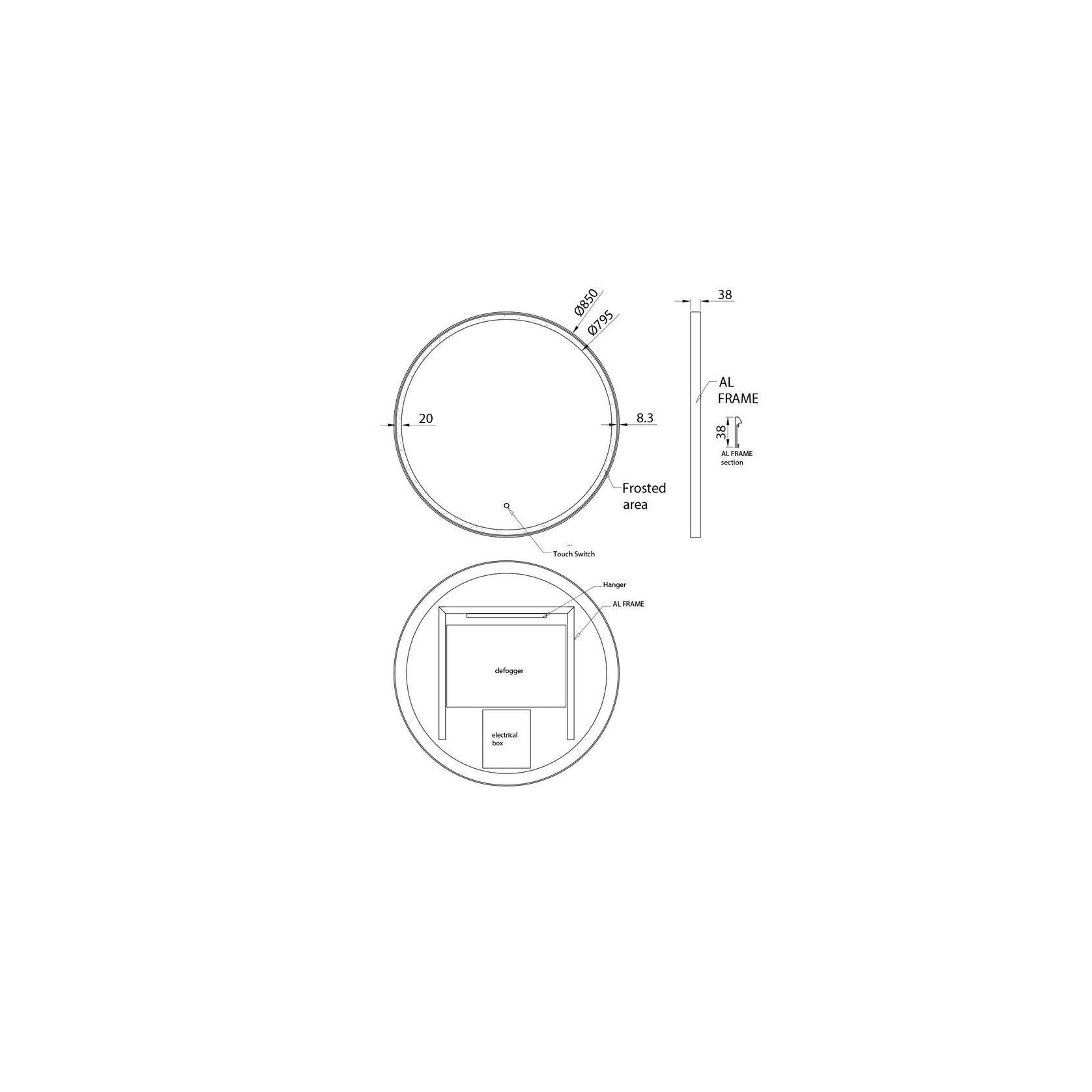 Cadre 850mm LED Mirror with Demister Matte Black gallery detail image