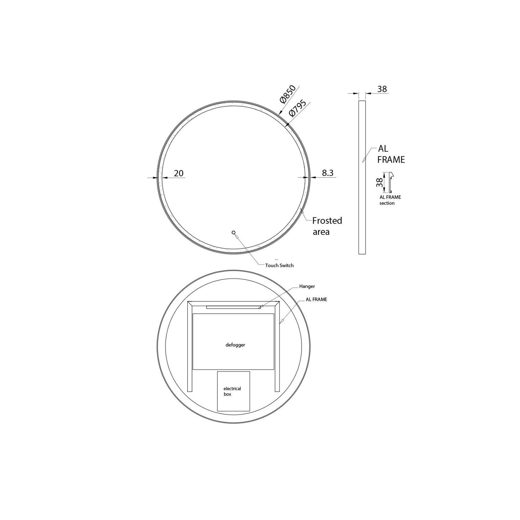 Cadre 850mm LED Mirror with Demister Brushed Stainless gallery detail image