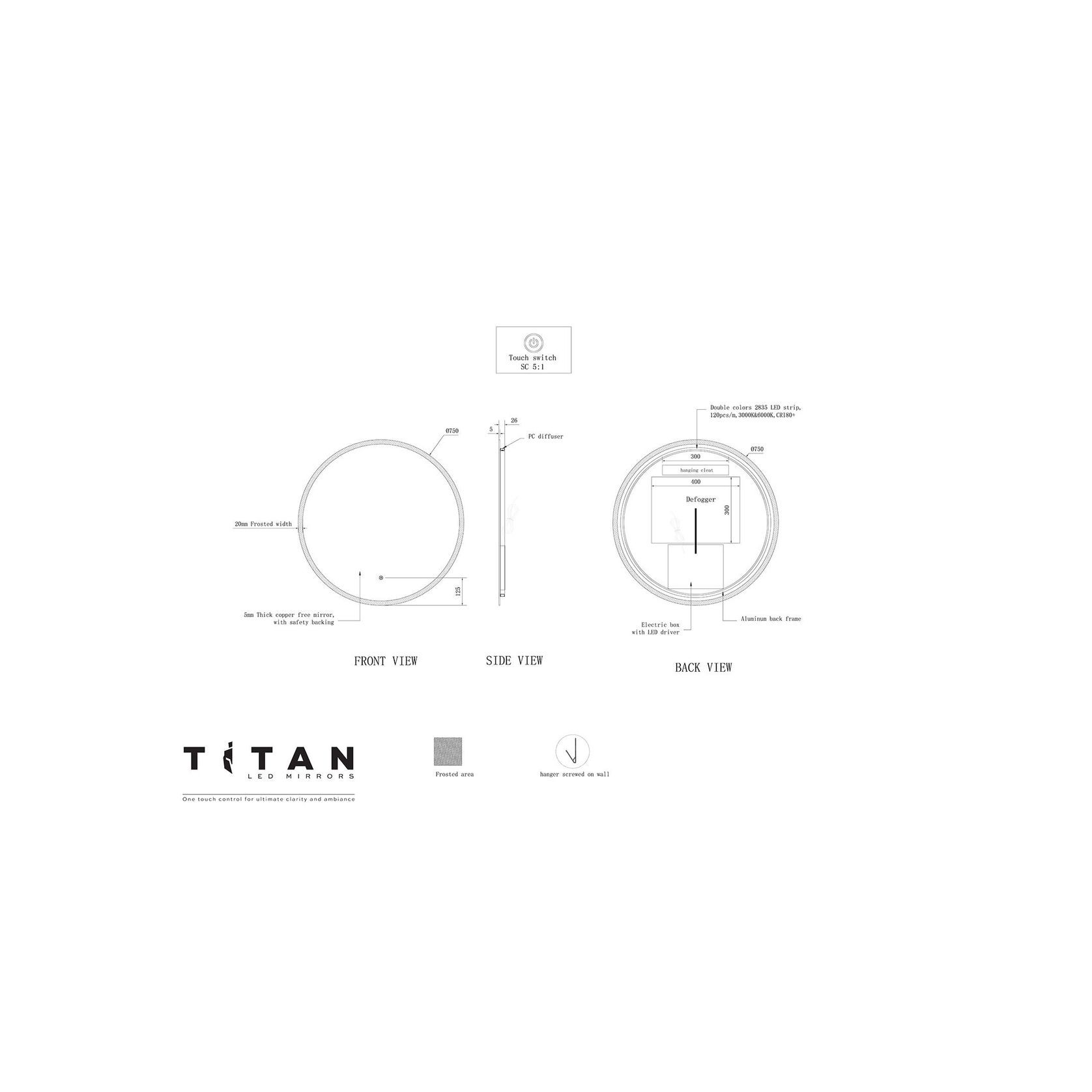 Titan Round LED Mirror 750mm gallery detail image