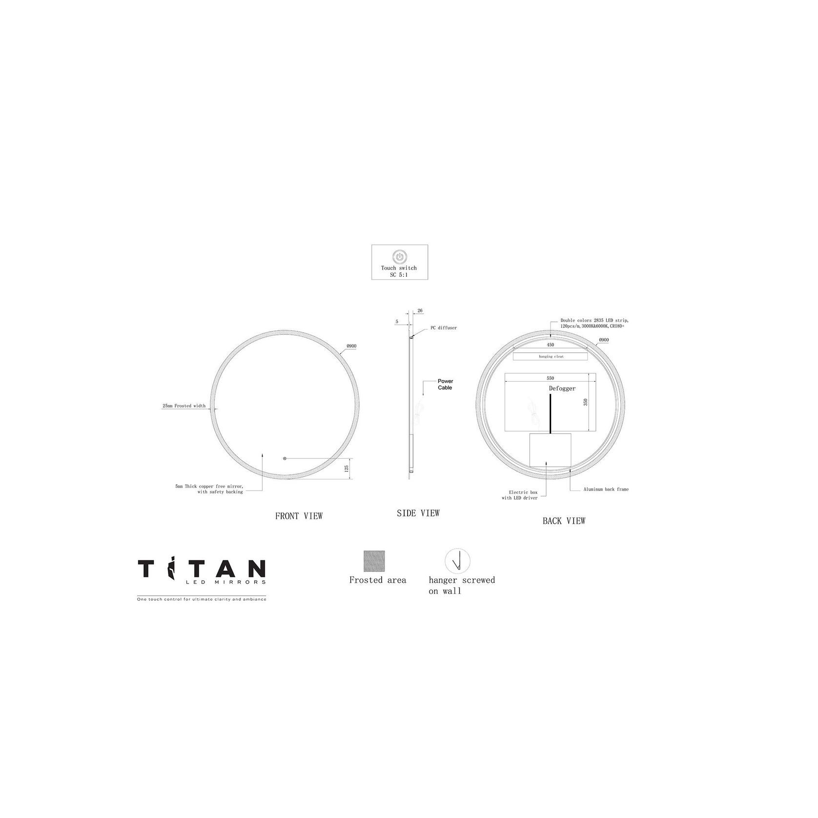 Titan Round LED Mirror 900mm gallery detail image
