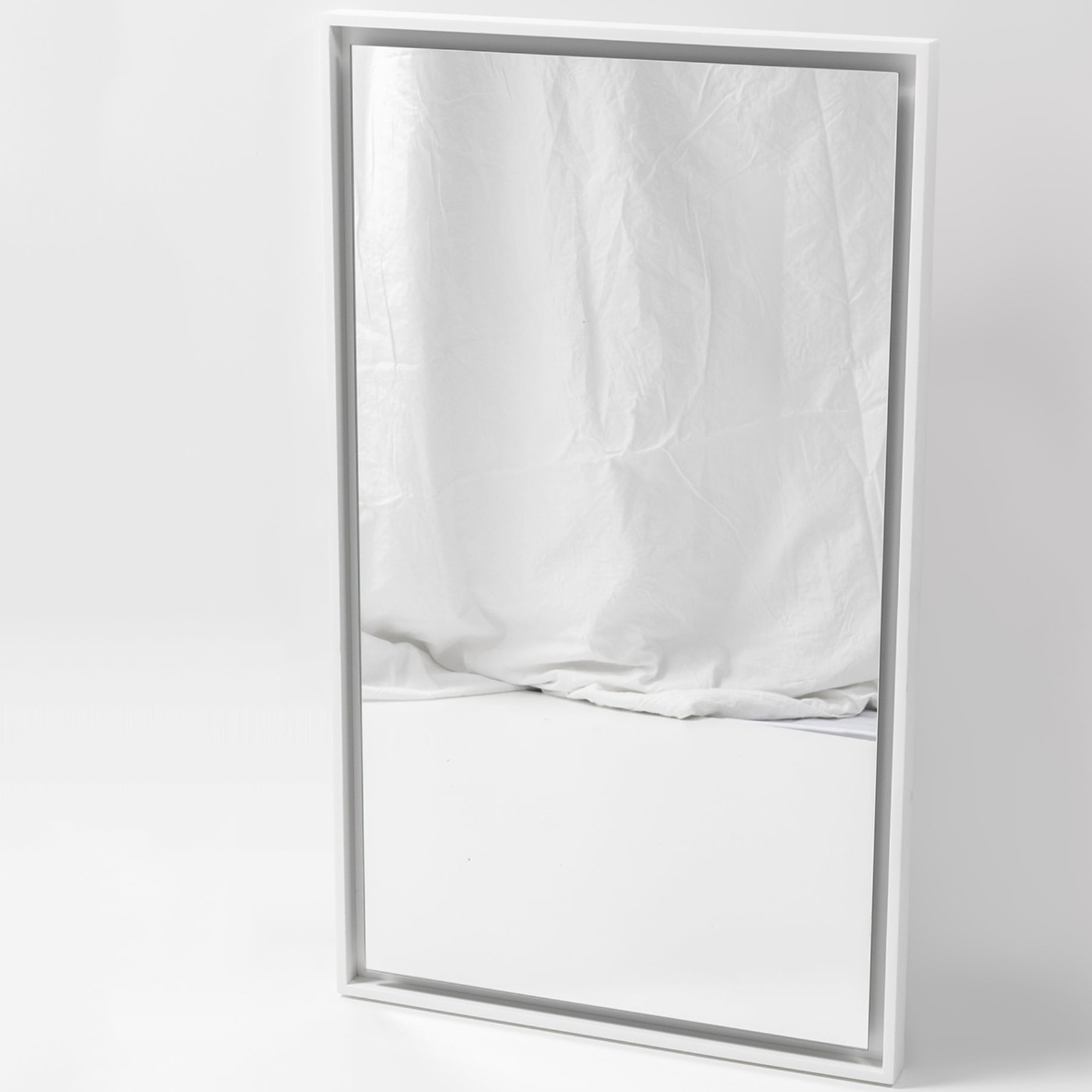 Capri Rectangle Mirror with Matte White Stone Frame and LED light gallery detail image