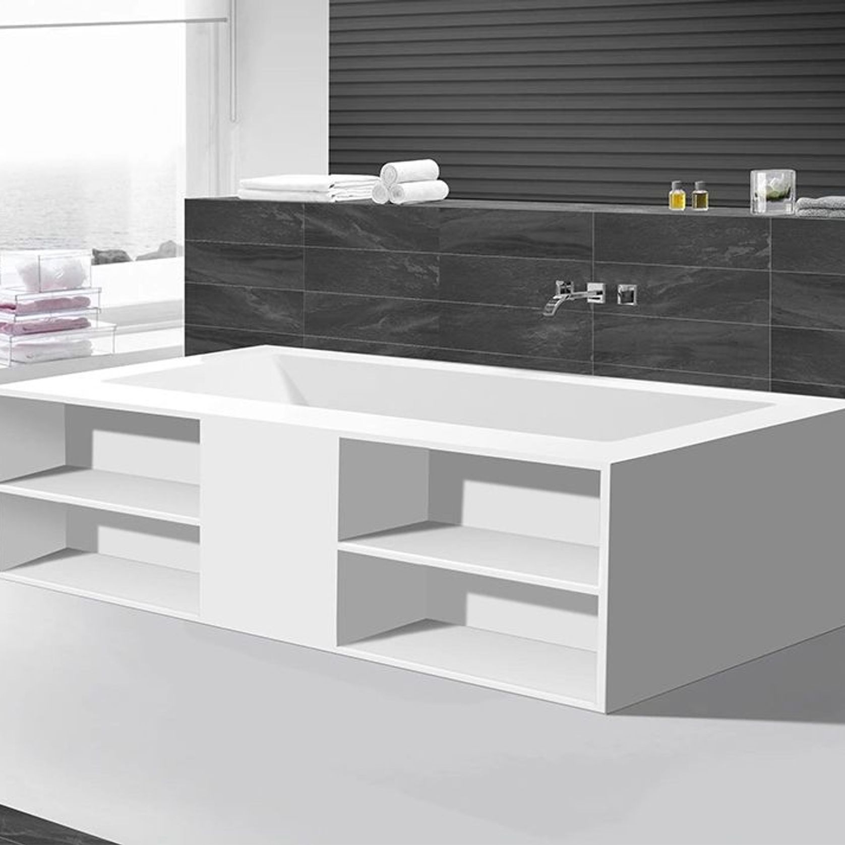 Cube Bathtub with Built-In Shelves gallery detail image