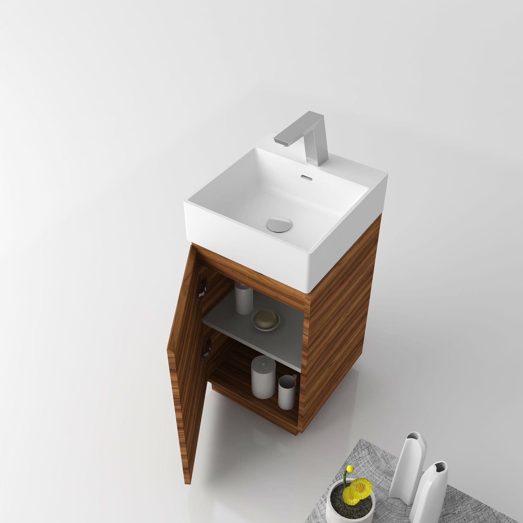 Gia Vanity Cabinet Unit Bamboo & Matte White gallery detail image