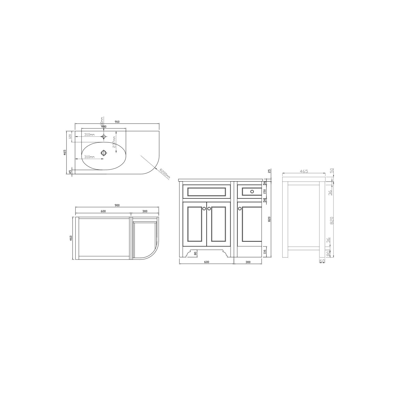 Kzoao 900mm Grey England Freestanding Vanity (left) gallery detail image