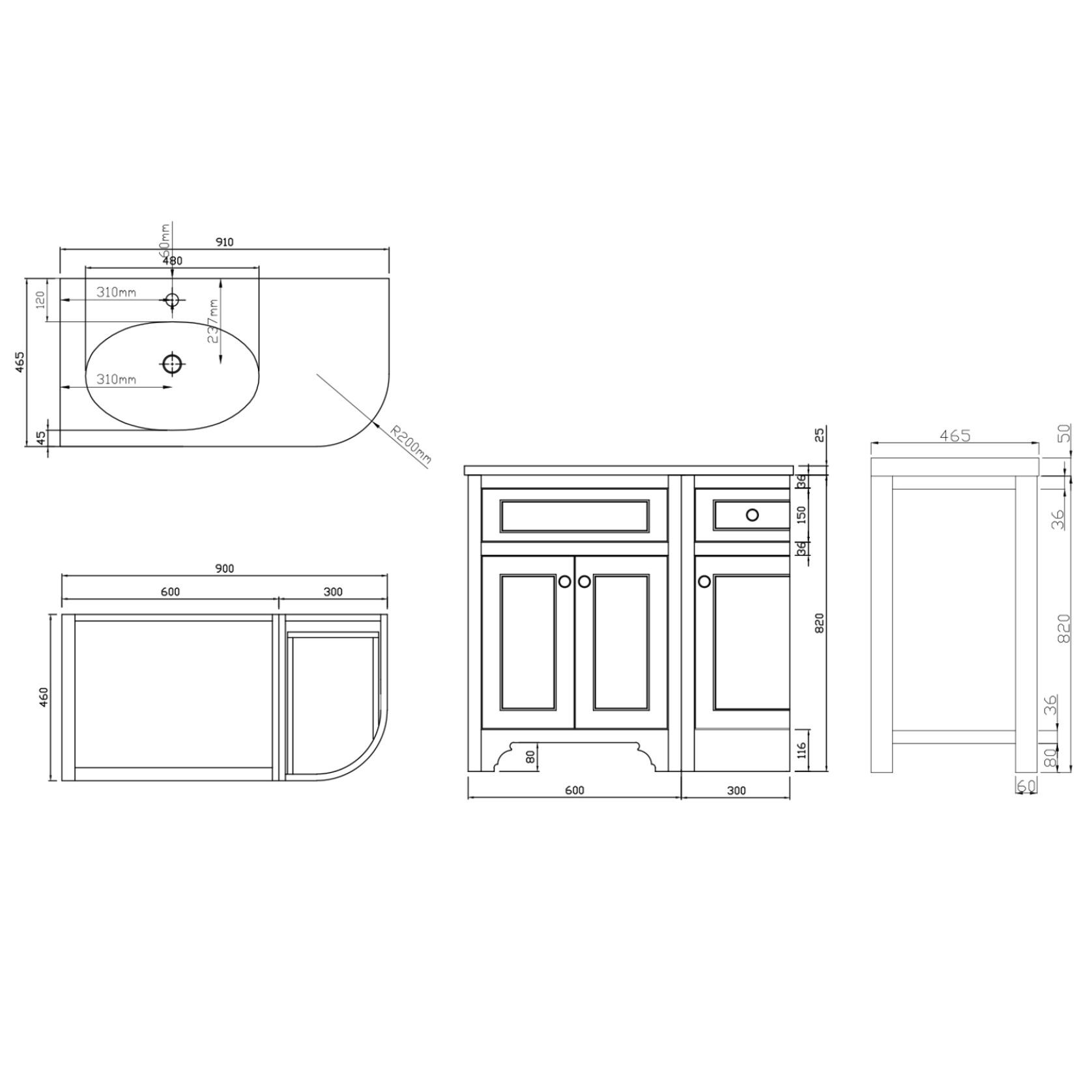 Kzoao 900mm Grey England Freestanding Vanity (left) gallery detail image
