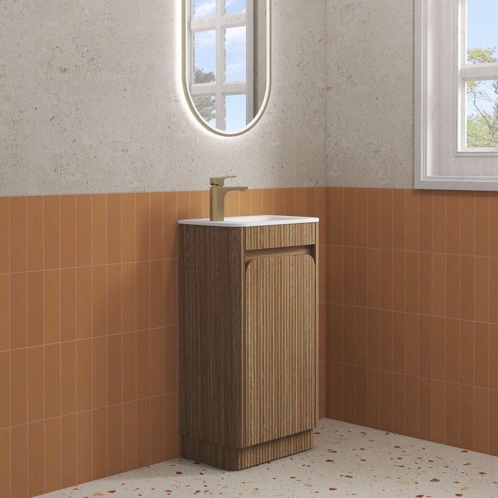 Aulic Mini Hartelle Fluted Floor Standing Oak Cabinet gallery detail image
