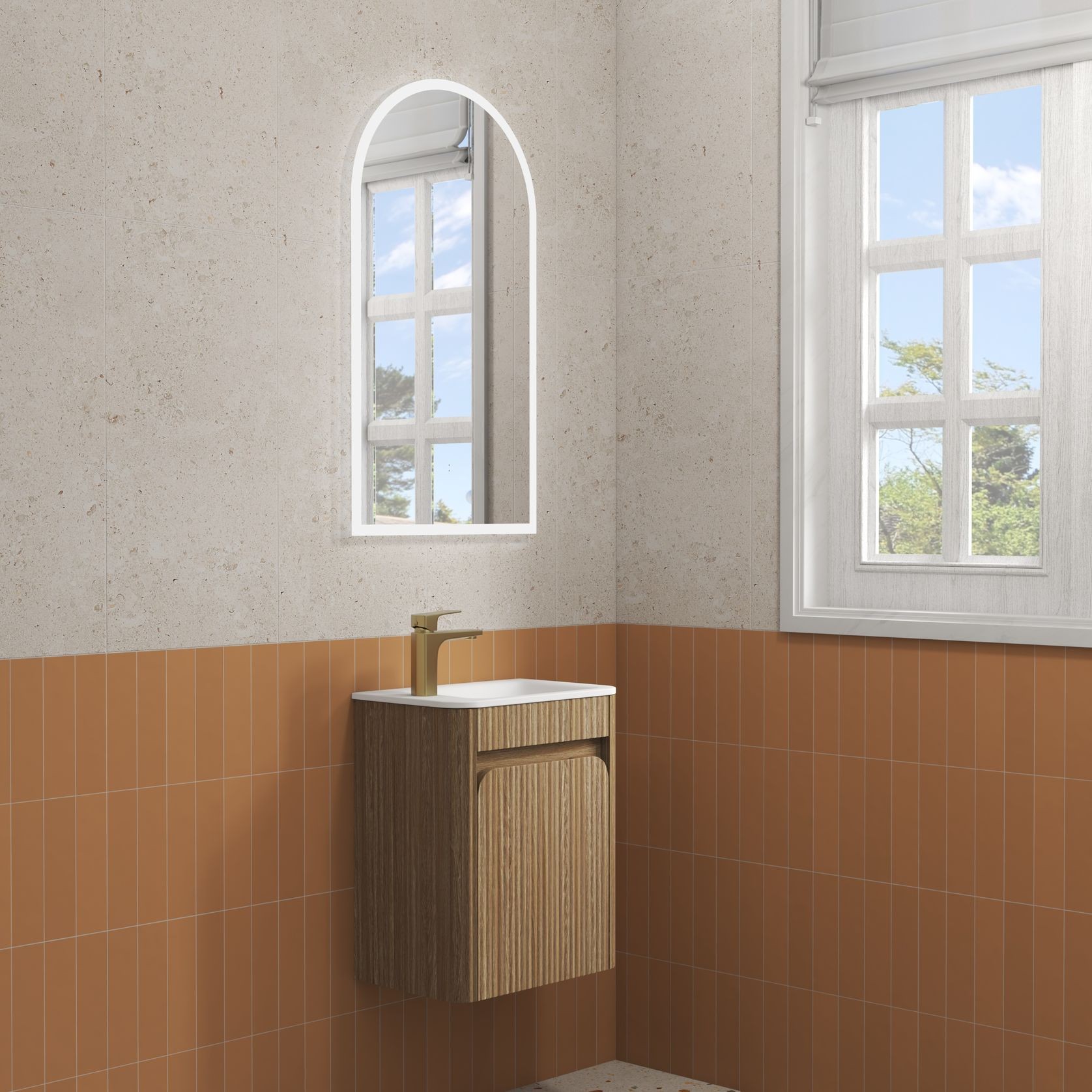 AulicMini Hartelle Fluted Wall Hung Harvest Oak Cabinet gallery detail image
