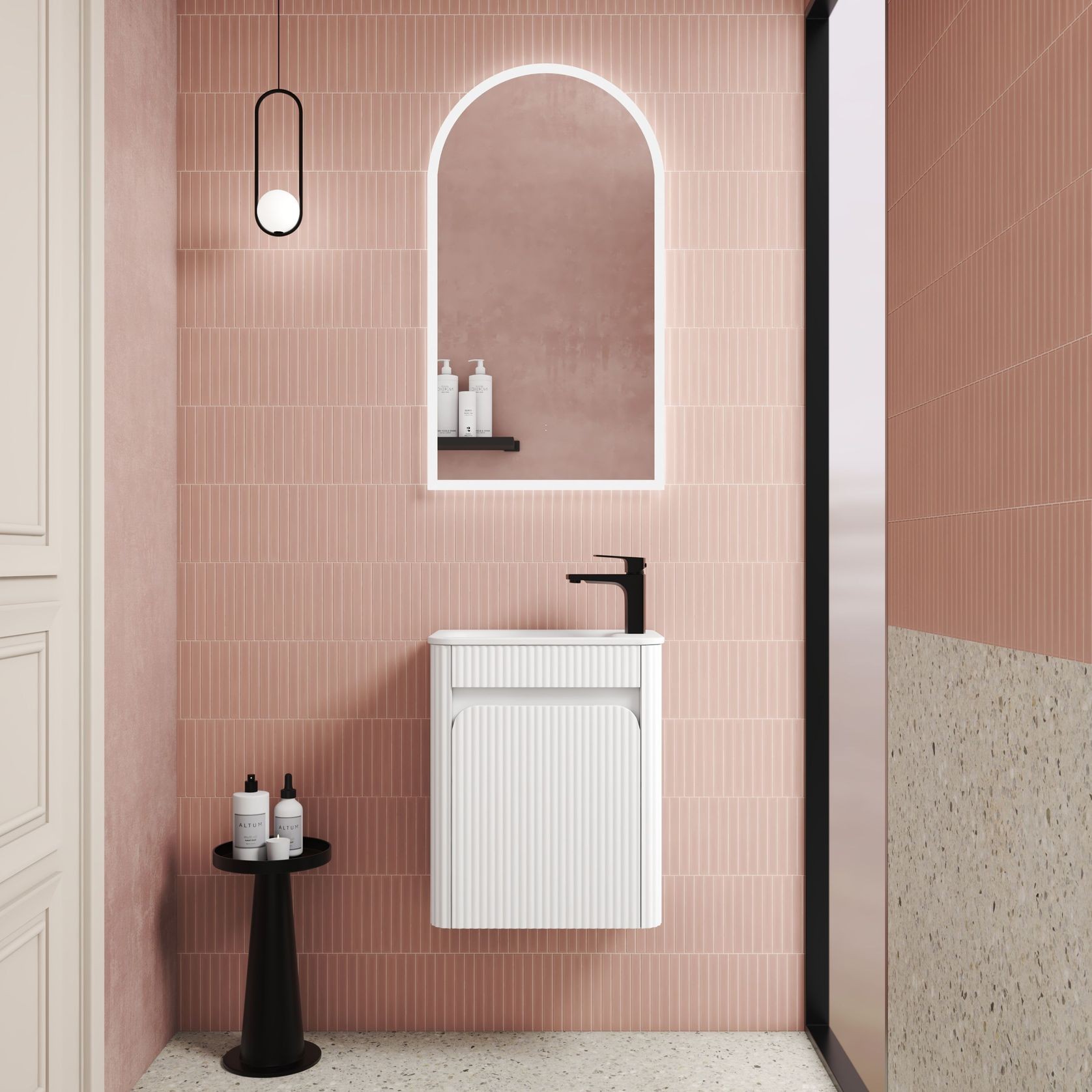Aulic Mini Hartelle Fluted Wall Hung Matte White Vanity gallery detail image