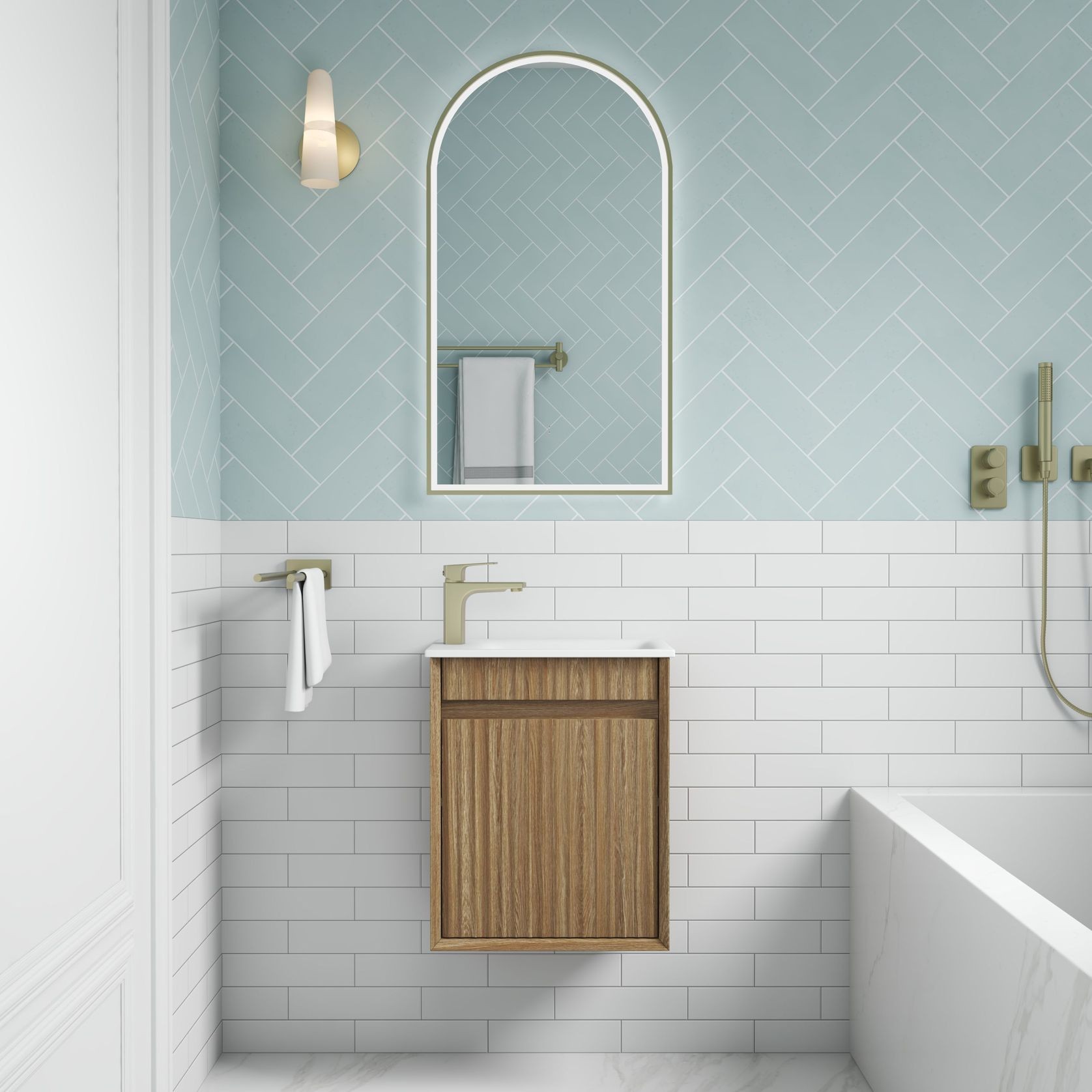 Aulic Mini Ravia Fluted Wall Hung Harvest Oak Cabinet gallery detail image