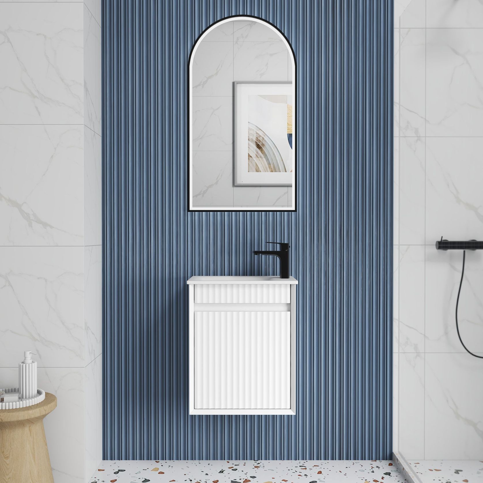 Aulic Mini Ravia Fluted Wall Hung Matte White Cabinet gallery detail image