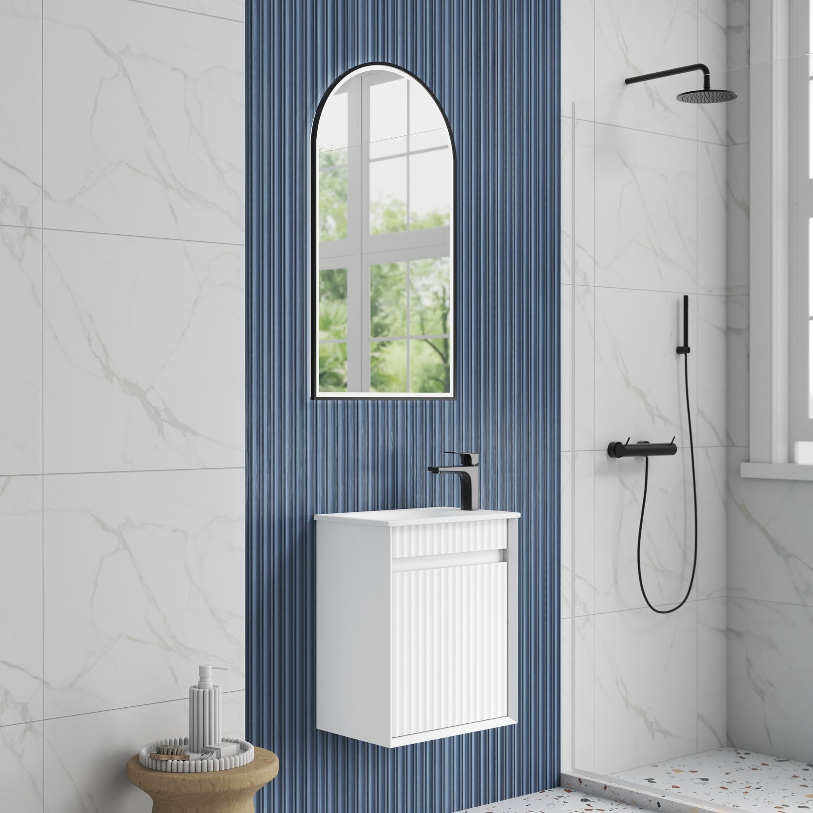 Aulic Mini Ravia Fluted Wall Hung Matte White Cabinet gallery detail image