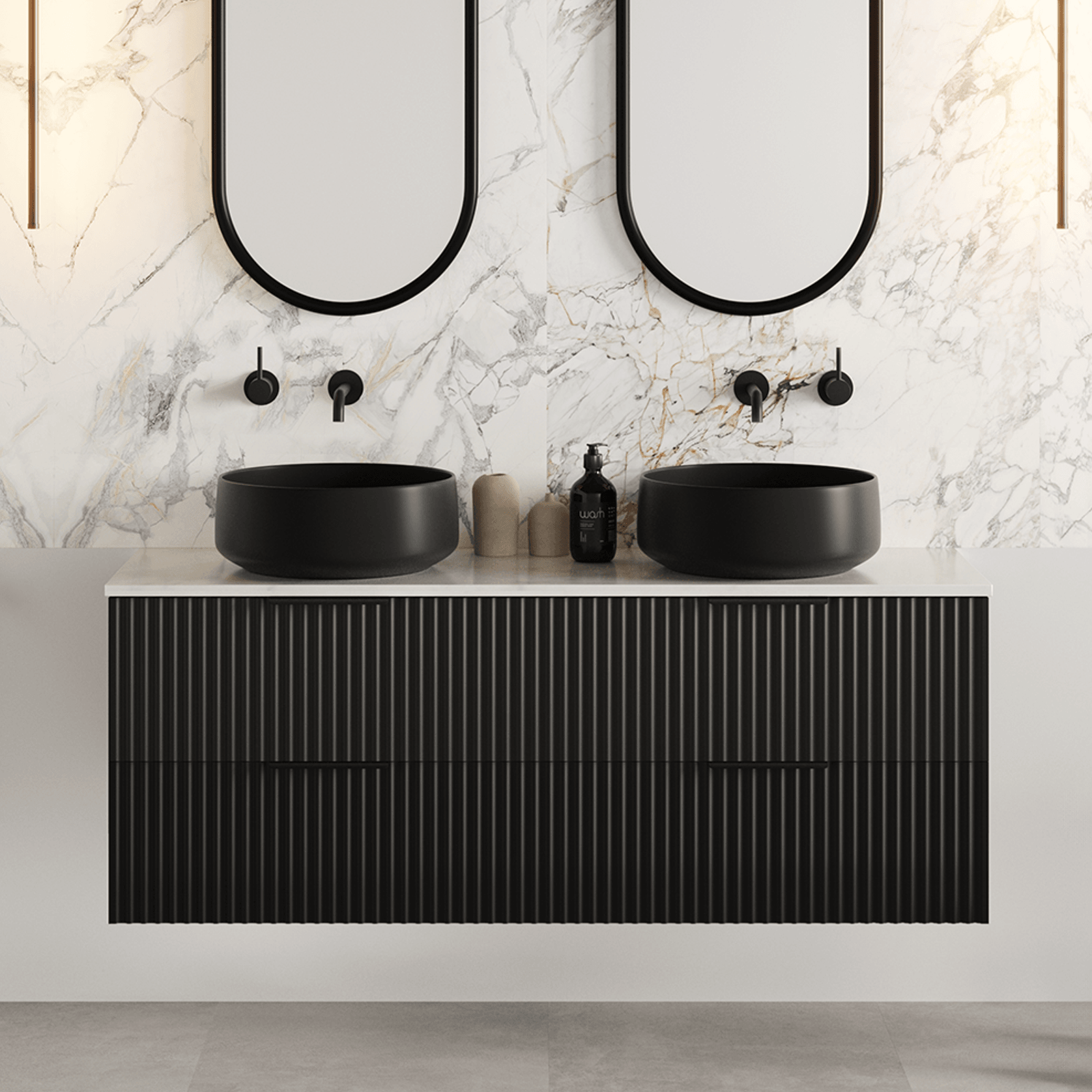 Pettine 1500 Double Bowl 4 Drawer Wall Vanity gallery detail image