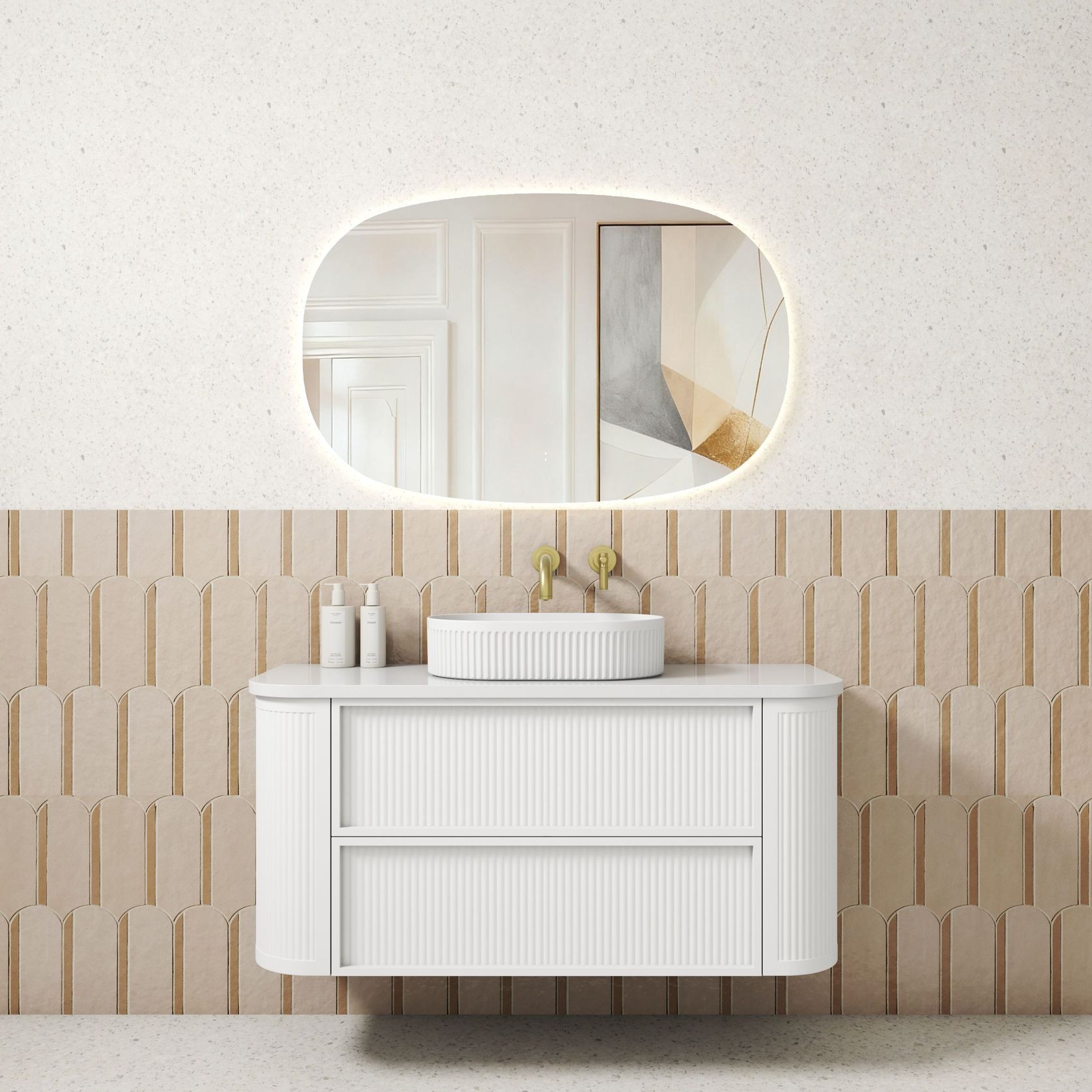 Aulic Ramee Fluted Wall Hung 1200mm Matte White Cabinet gallery detail image