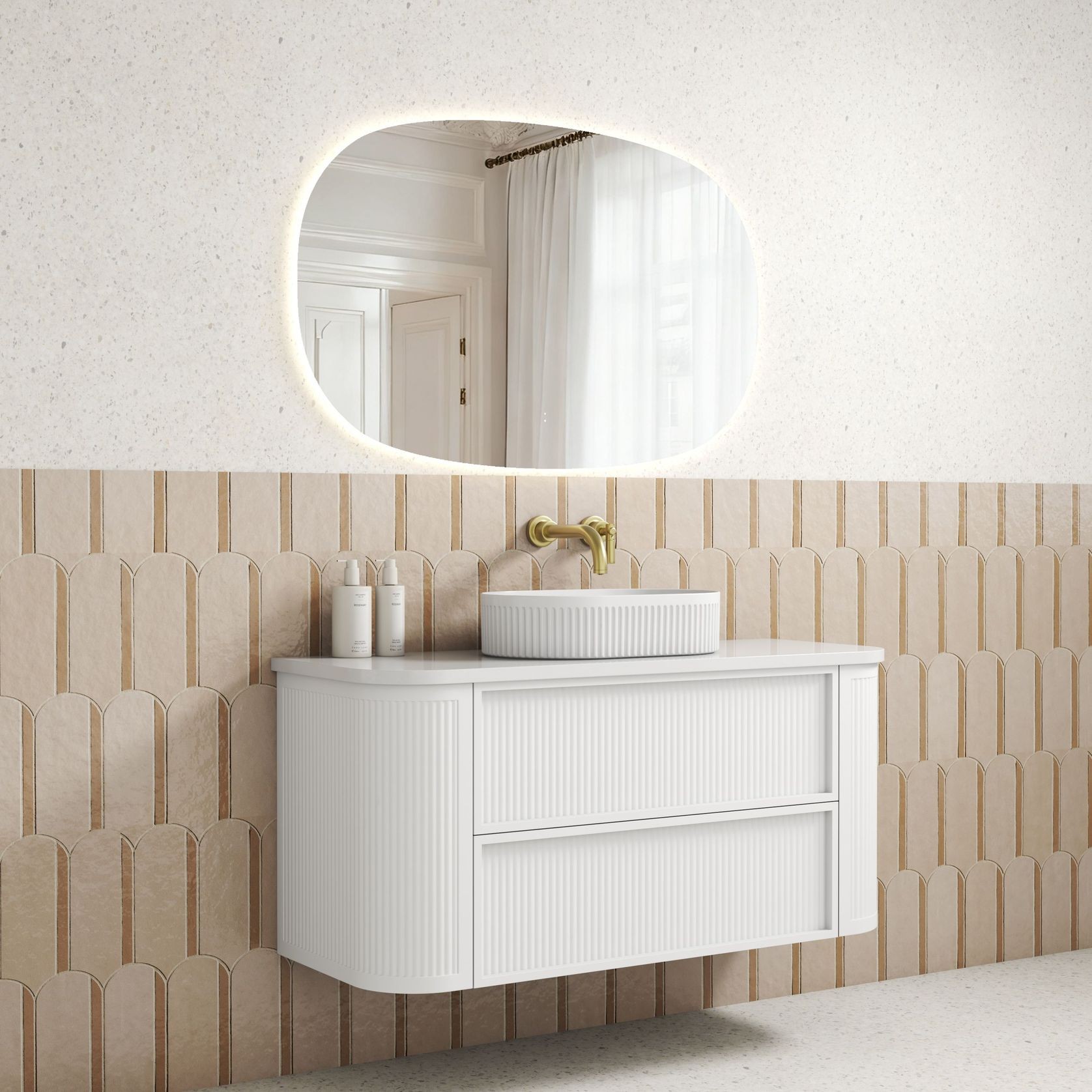 Aulic Ramee Fluted Wall Hung 1200mm Matte White Cabinet gallery detail image