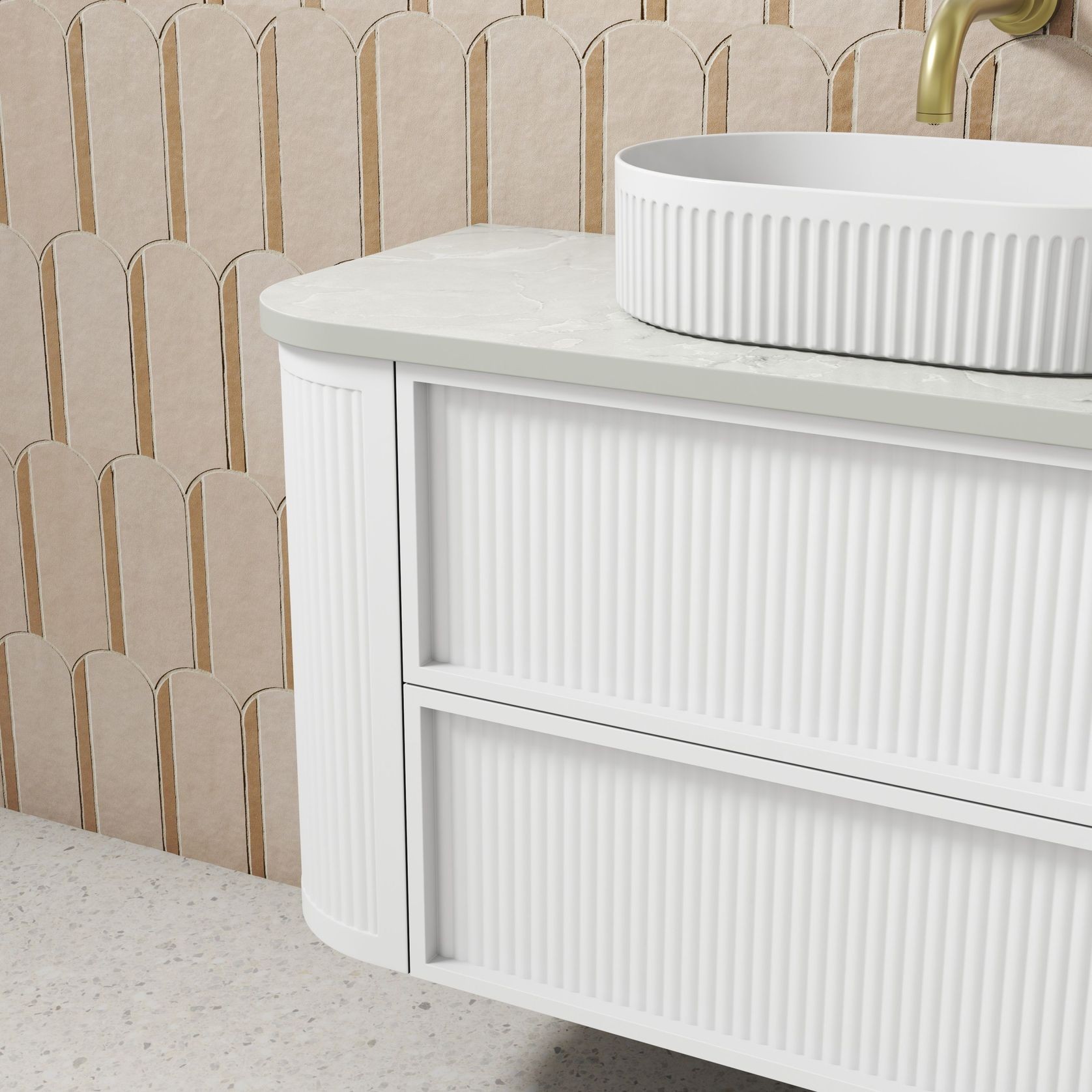 Aulic Ramee Fluted Wall Hung 1200mm Matte White Cabinet gallery detail image