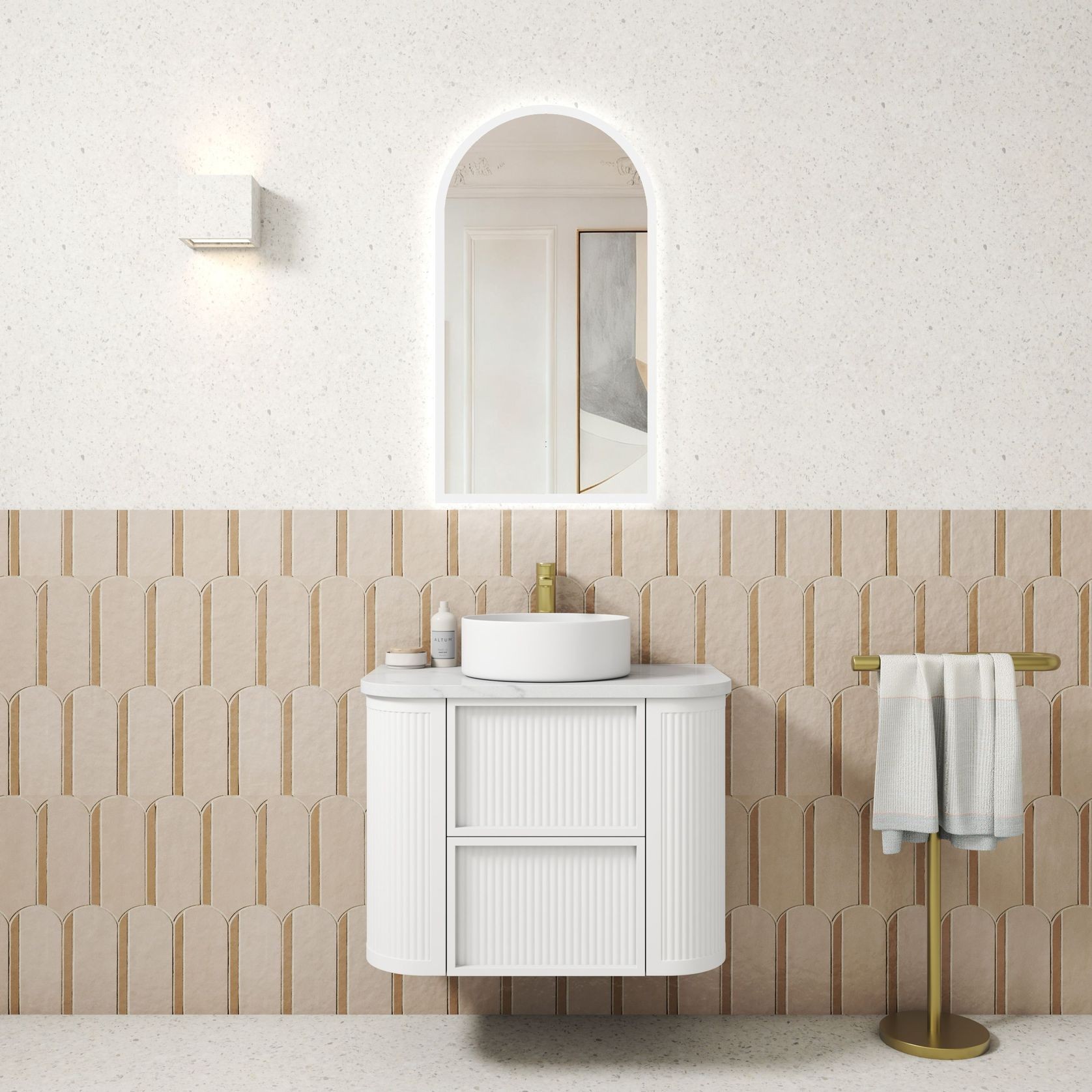 Aulic Ramee Fluted Wall Hung 750mm Matte White Cabinet gallery detail image
