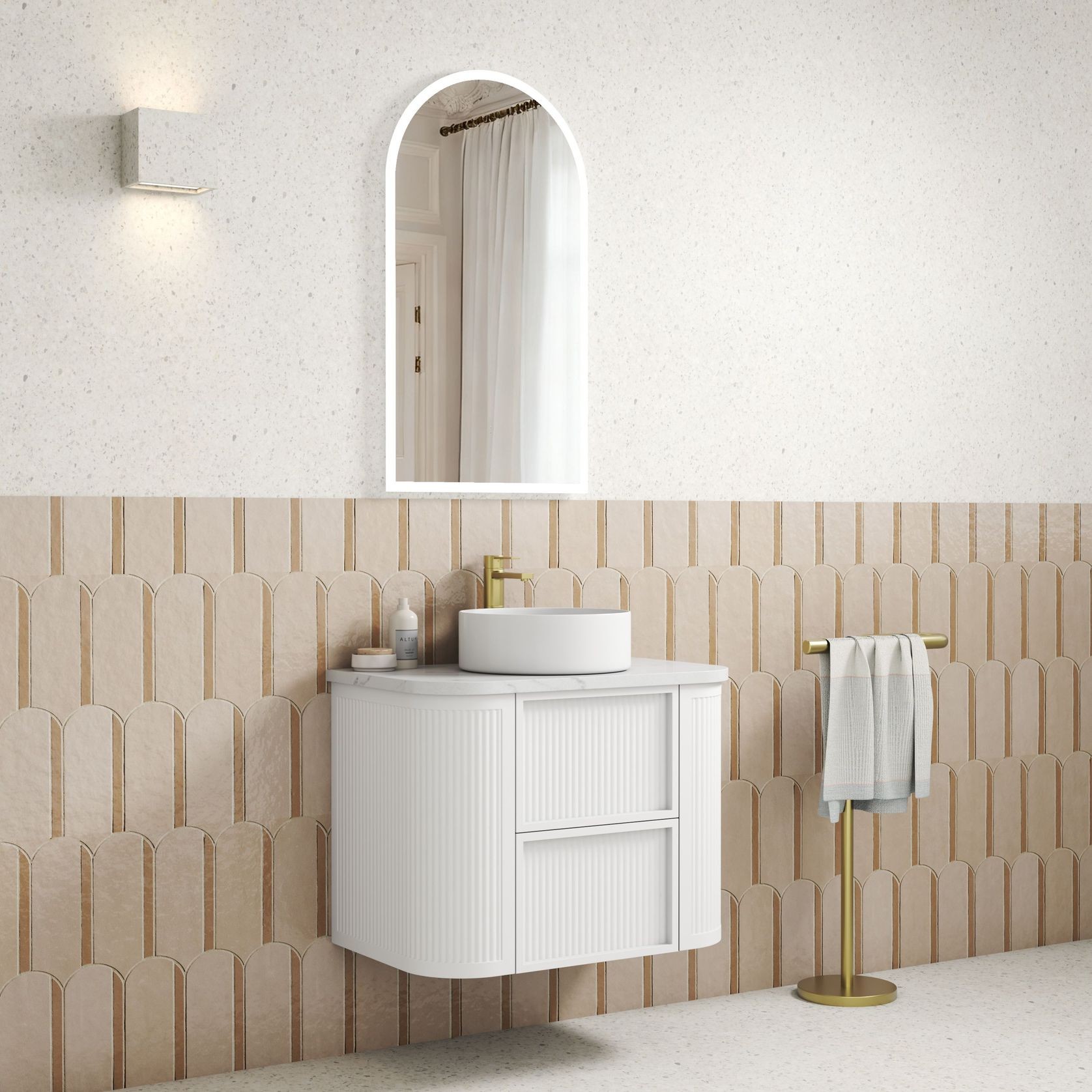 Aulic Ramee Fluted Wall Hung 750mm Matte White Cabinet gallery detail image