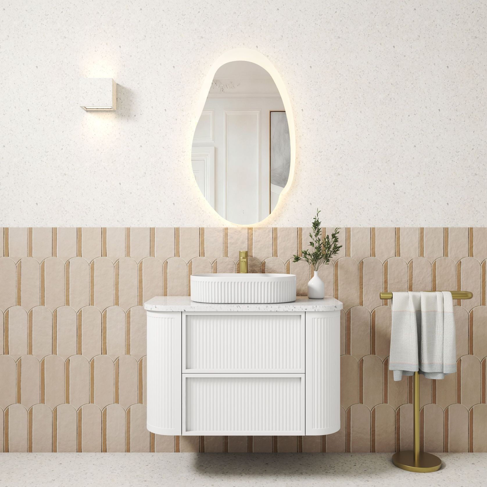 Aulic Ramee Fluted Wall Hung 900mm Matte White Cabinet gallery detail image