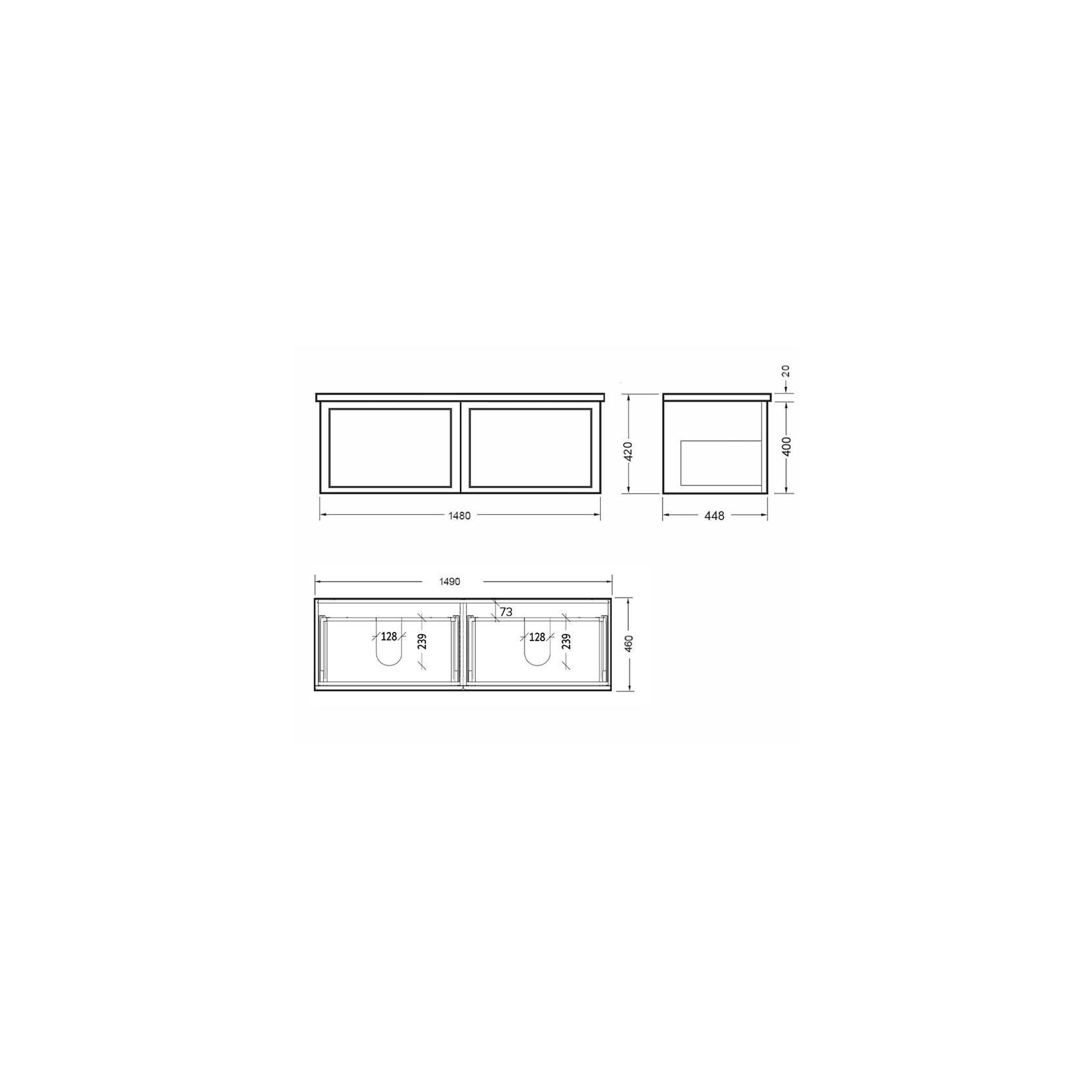 Telaio 1500 Double Bowl Wall Vanity gallery detail image
