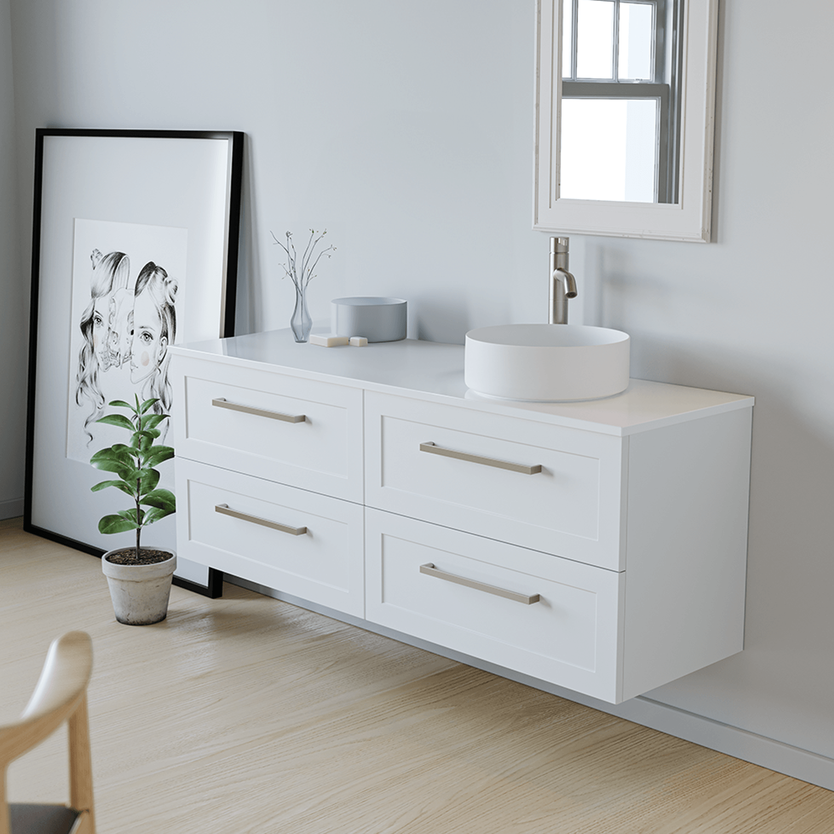 Telaio 1500 Single Right Bowl 4 Drawer Wall Vanity gallery detail image