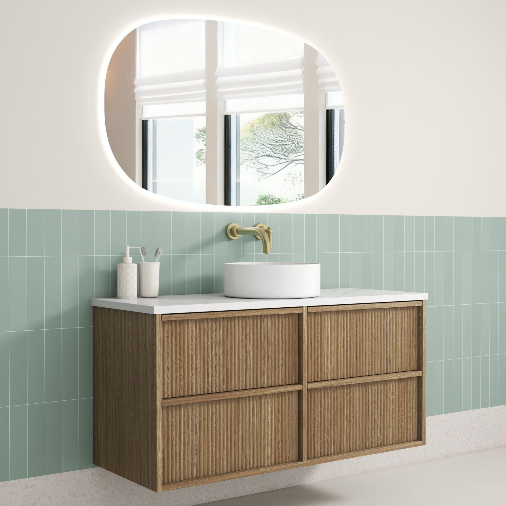 Aulic Venetta Fluted Wall Hung 1200m Harvest Oak vanity gallery detail image