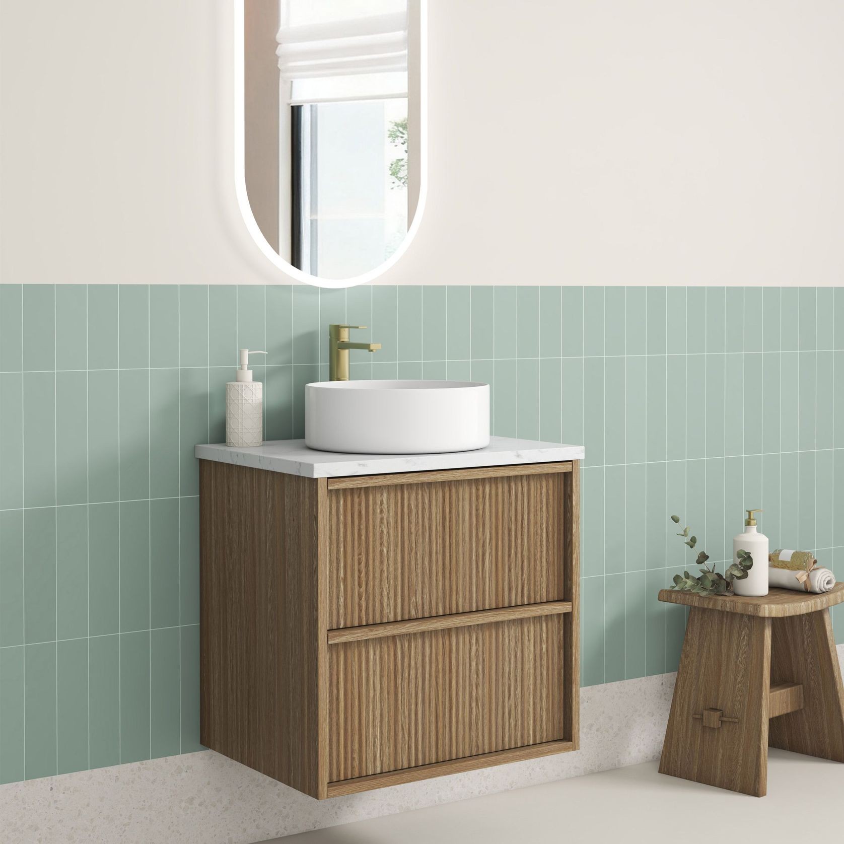 Aulic Venetta Fluted Wall Hung 600 Harvest Oak Cabinet gallery detail image