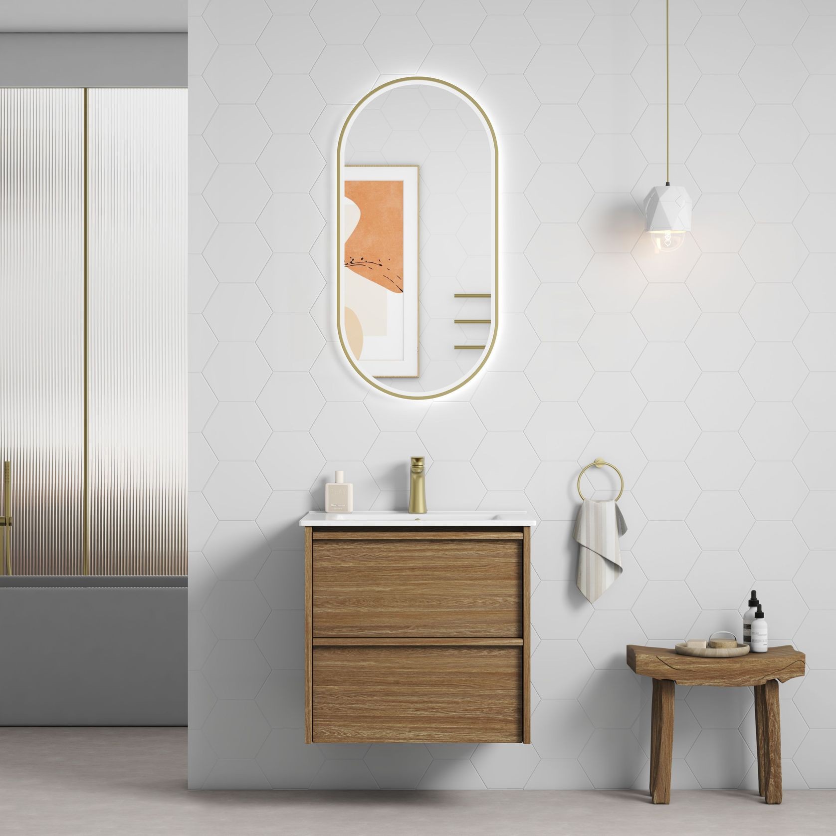 Aulic Venetta Framed Wall Hung 600m Harvest Oak Cabinet gallery detail image