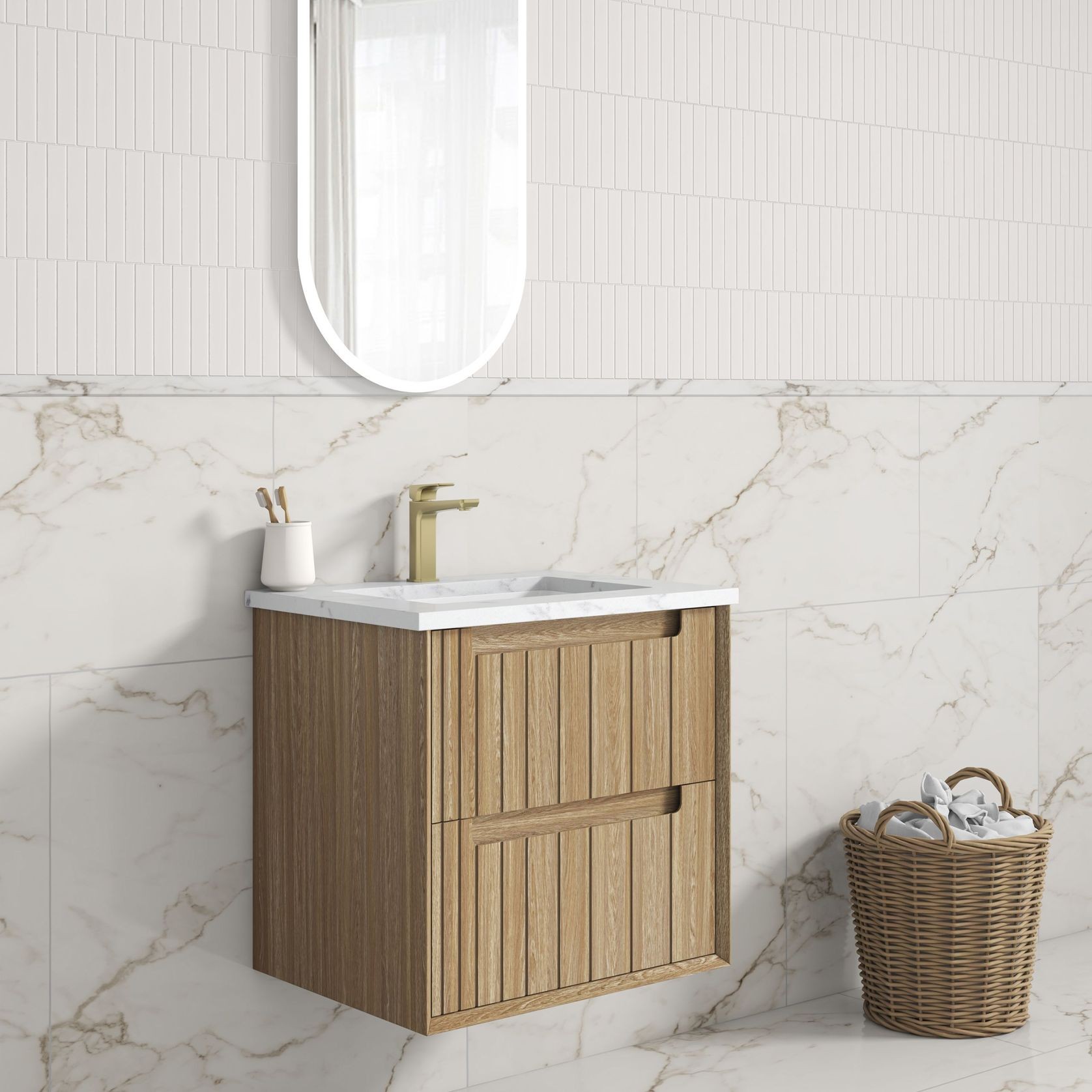 Aulic Voulari Framed Wall Hung 600m Harvest Oak Cabinet gallery detail image