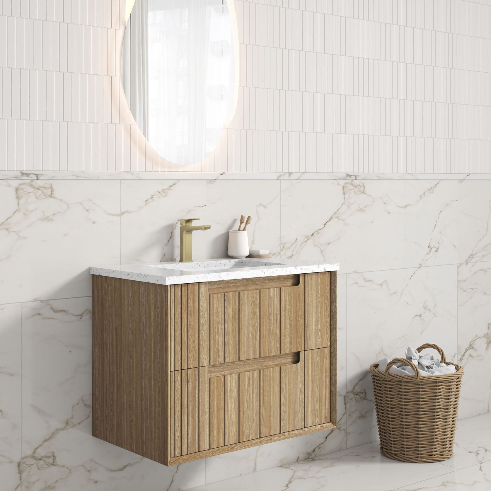 Aulic Voulari Framed Wall Hung 750m Harvest Oak Cabinet gallery detail image