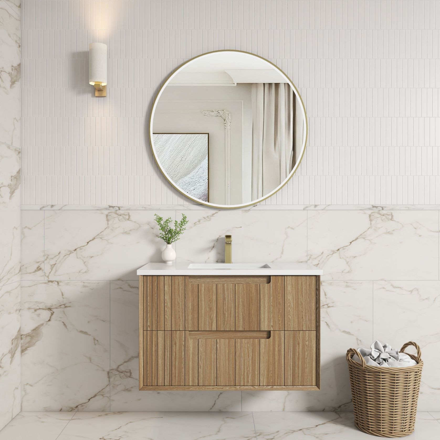 Aulic Voulari Framed Wall Hung 900m Harvest Oak Cabinet gallery detail image